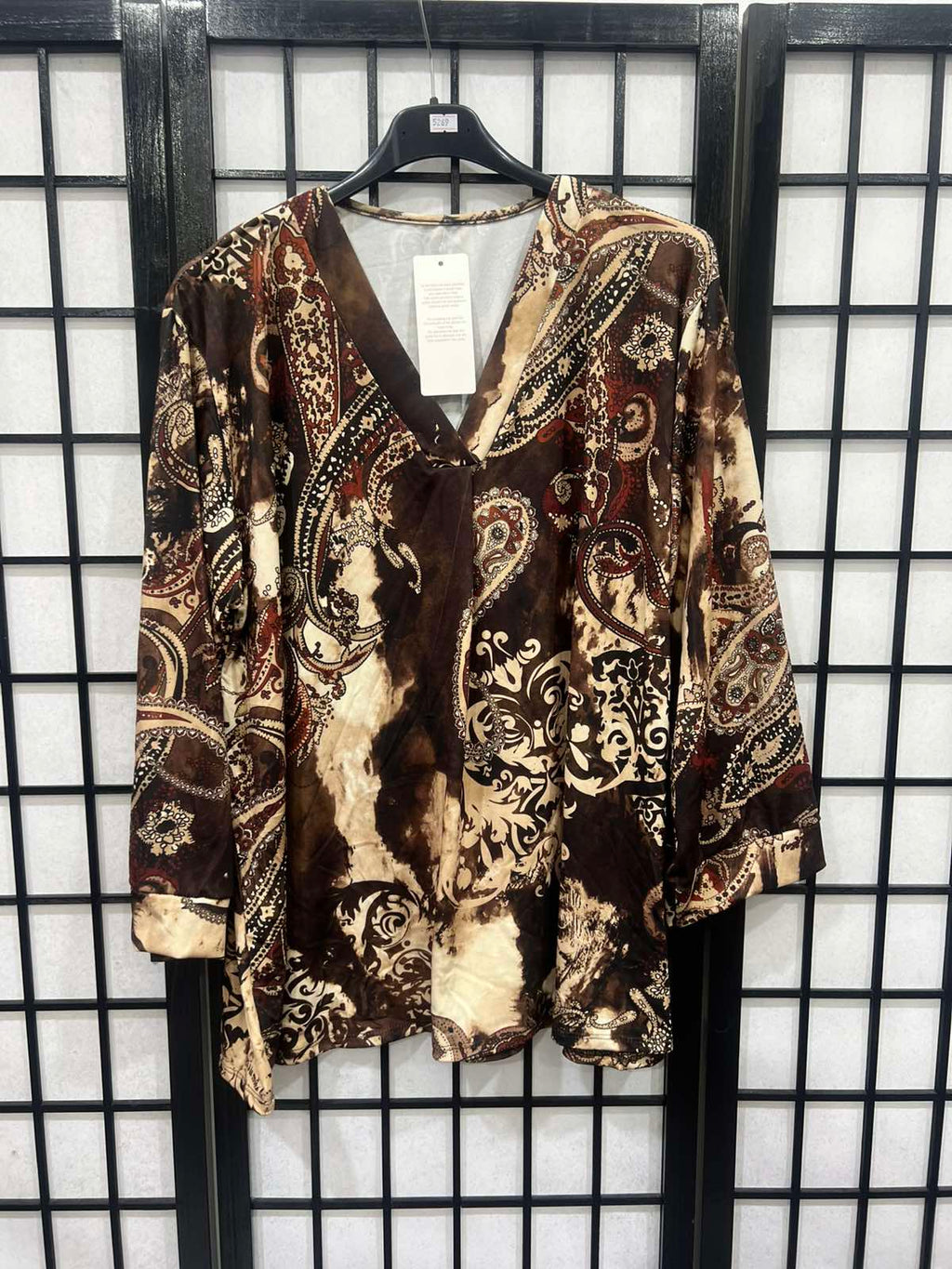 Paisley Italian Printed V Neck Long Sleeve Top