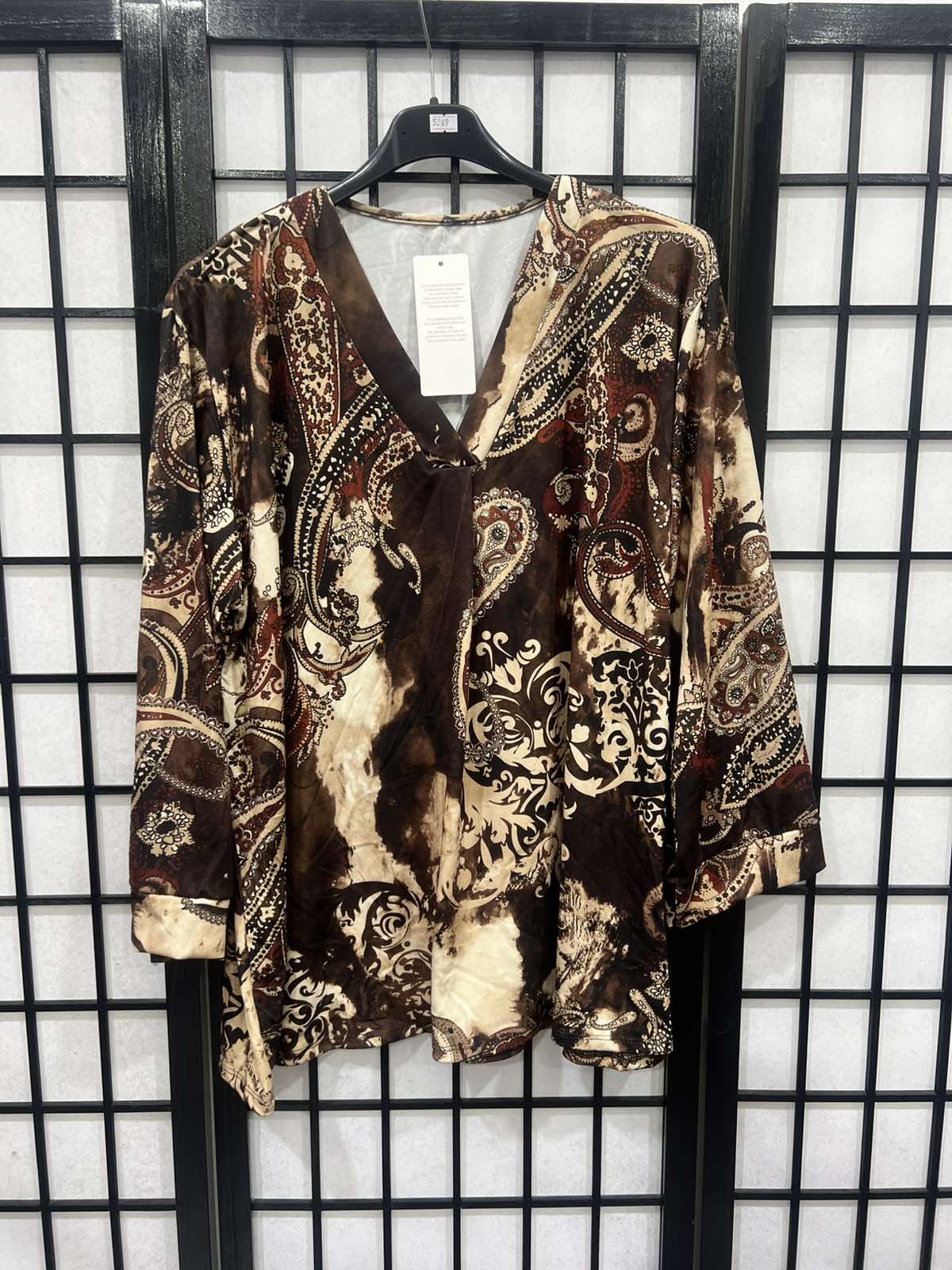 Paisley Italian Printed V Neck Long Sleeve Top