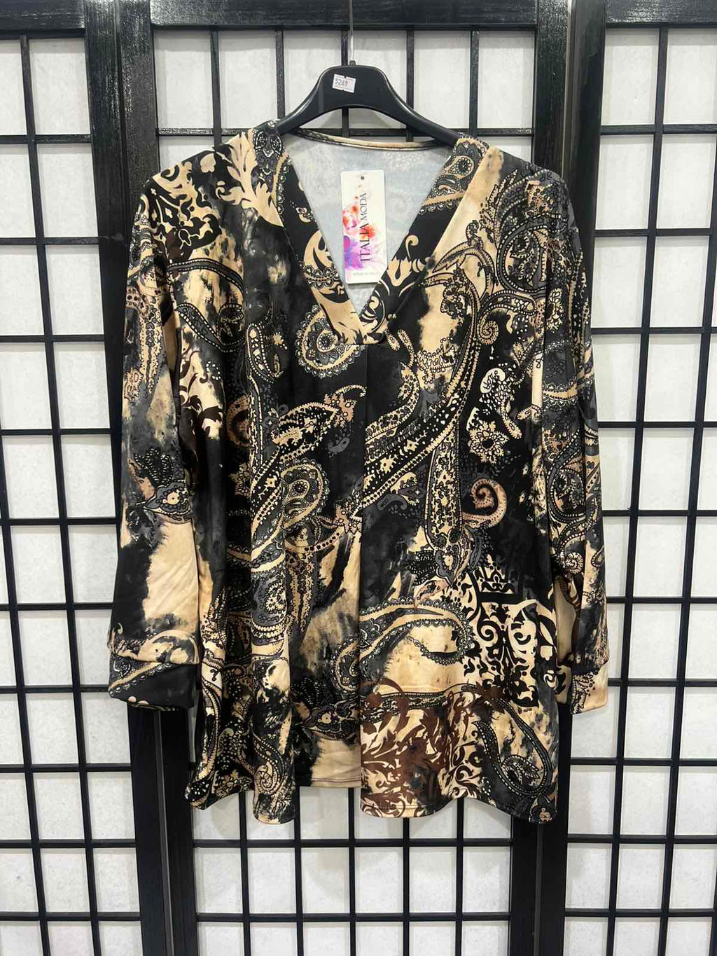 Paisley Italian Printed V Neck Long Sleeve Top