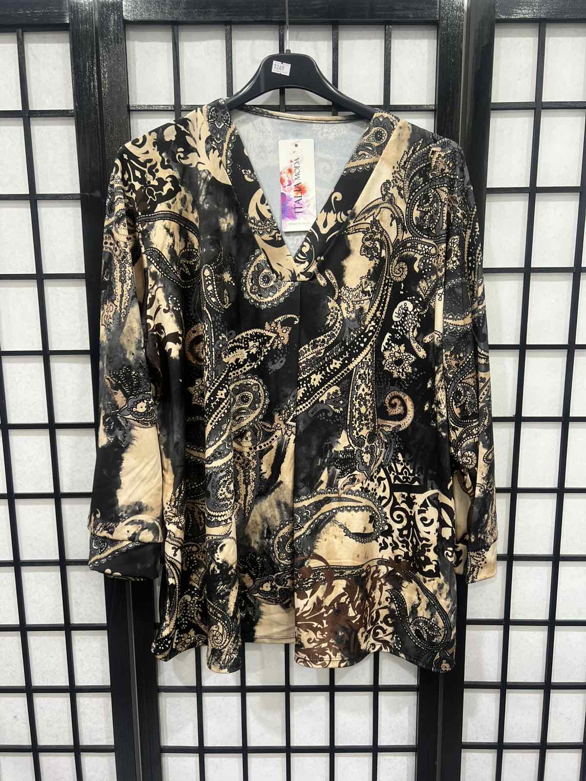 Paisley Italian Printed V Neck Long Sleeve Top