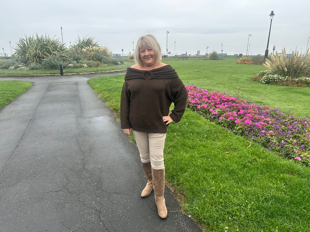 Kimmie Ring Detail Bardot Knitted Jumper