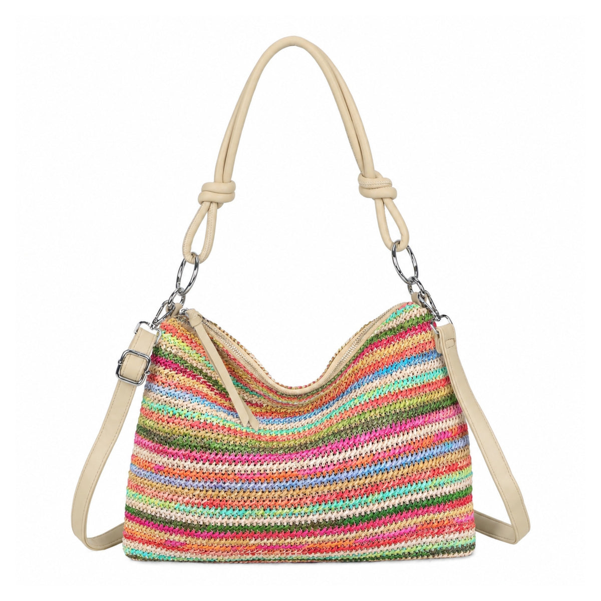 Joanna Natural Straw Stripe Shoulder Bag with Knot Handle