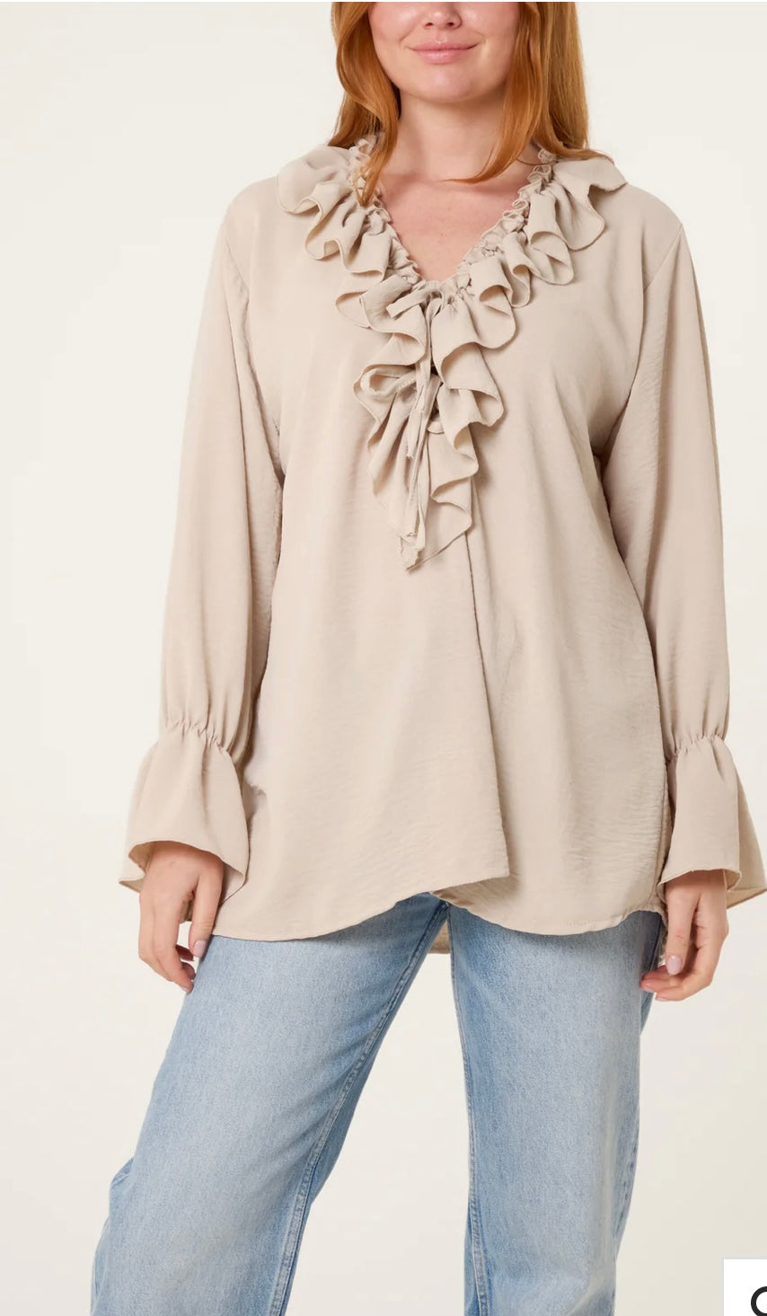 Sienna ruffle collar & bell sleeve blouse