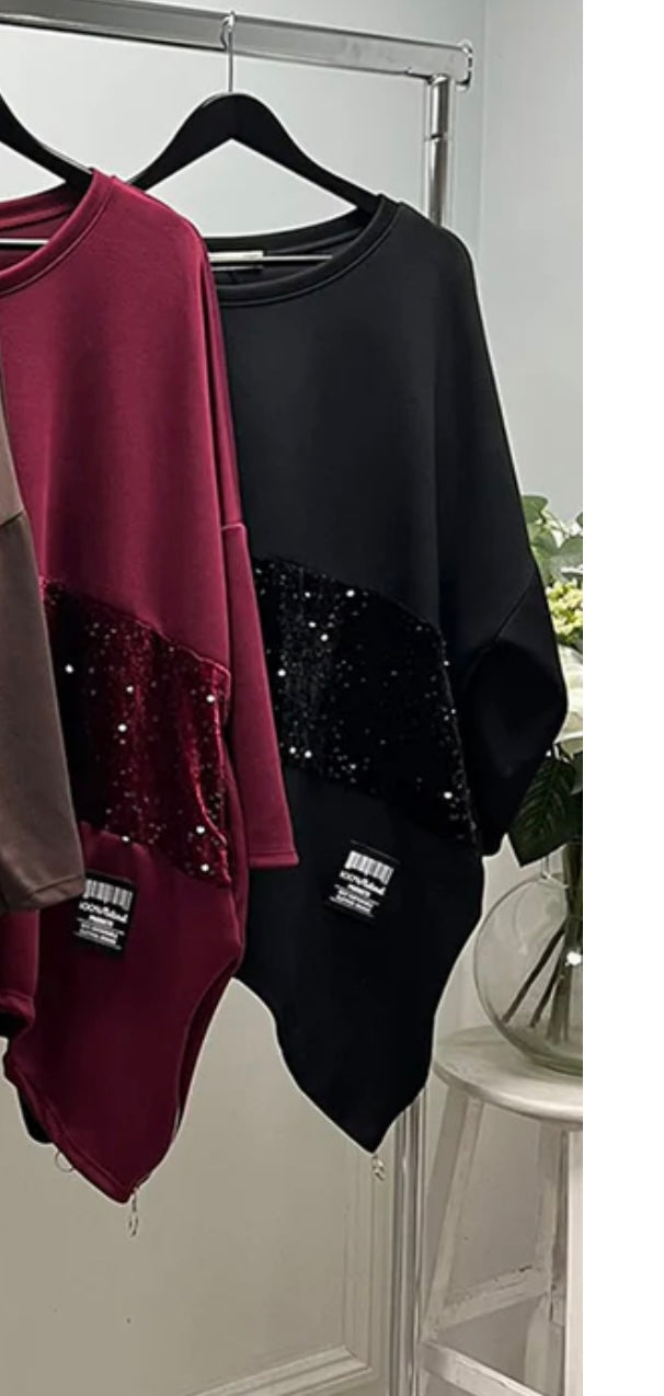 Karon Oversized Sequin Zip Sweater
