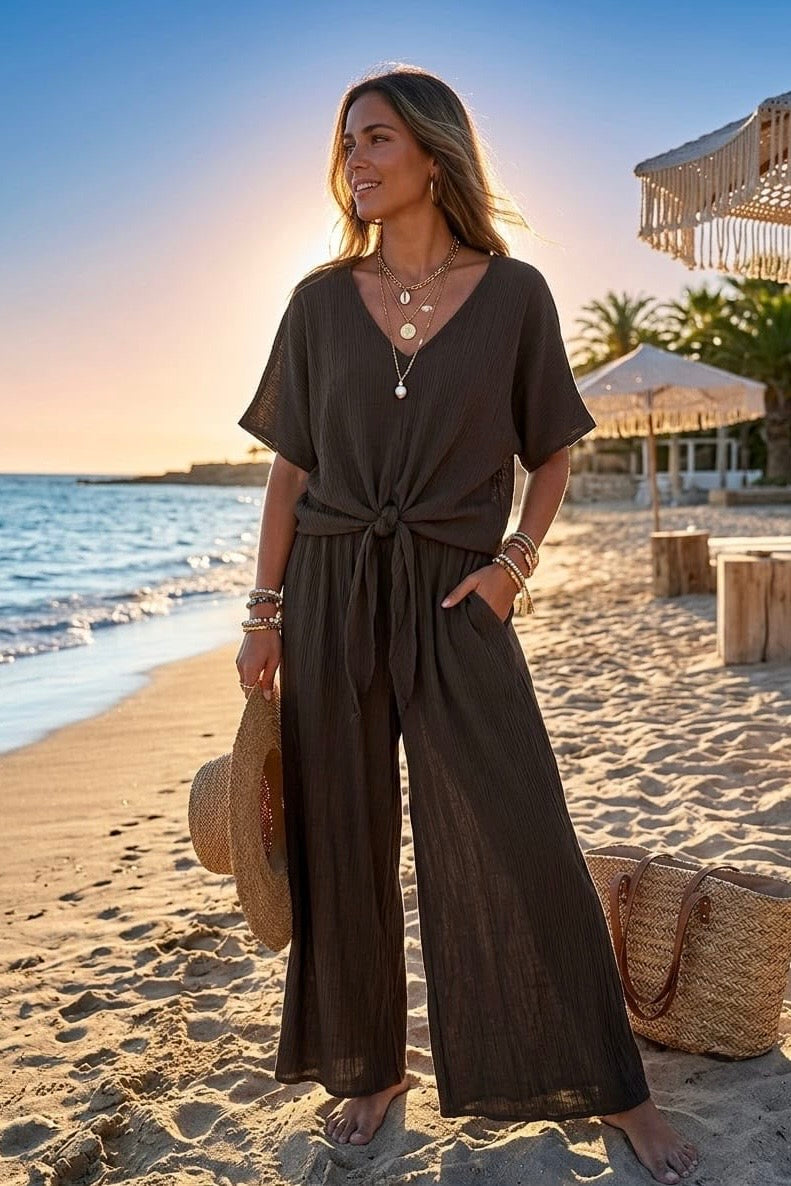 Jessica Italian Crinkle Front Tie Loungewear