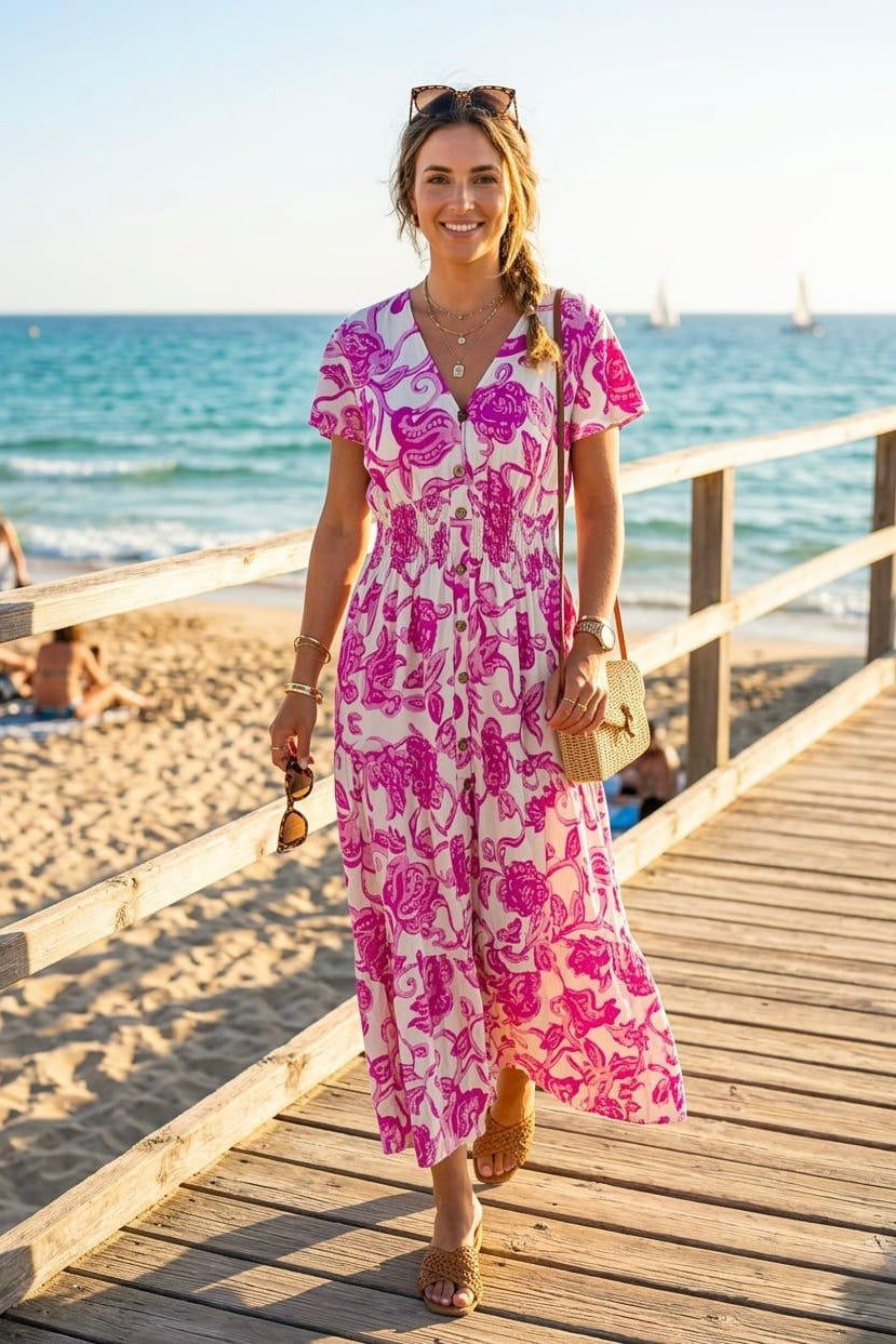 Cameron Paisley Print Button Front Maxi Dress