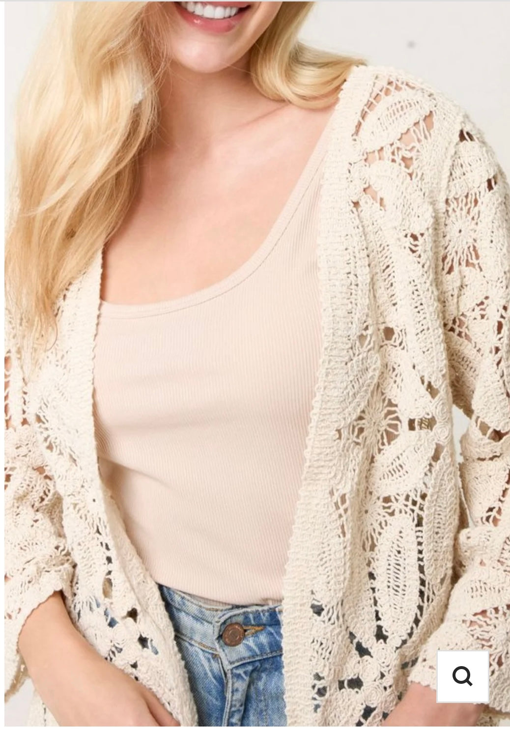 Monaco Floral Crochet 3/4 Sleeve Cardigan