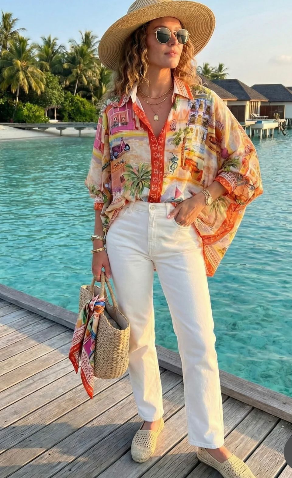 Tina Tropical Print Oversized Shirt