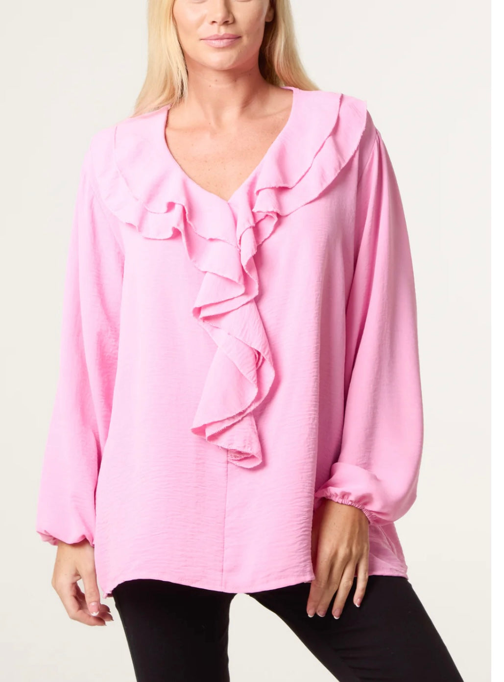 Tilly V neck ruffle long sleeve blouse