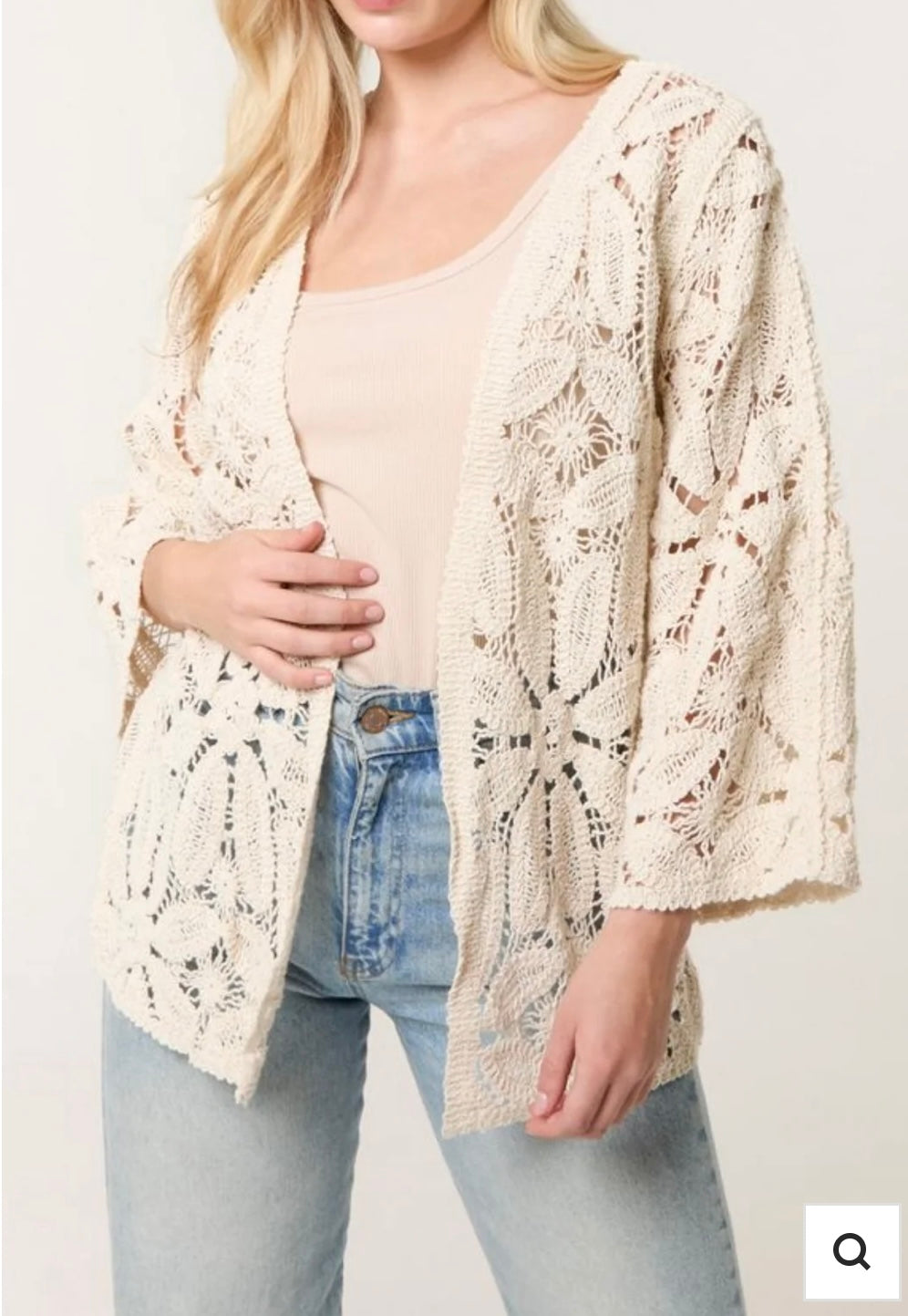 Monaco Floral Crochet 3/4 Sleeve Cardigan