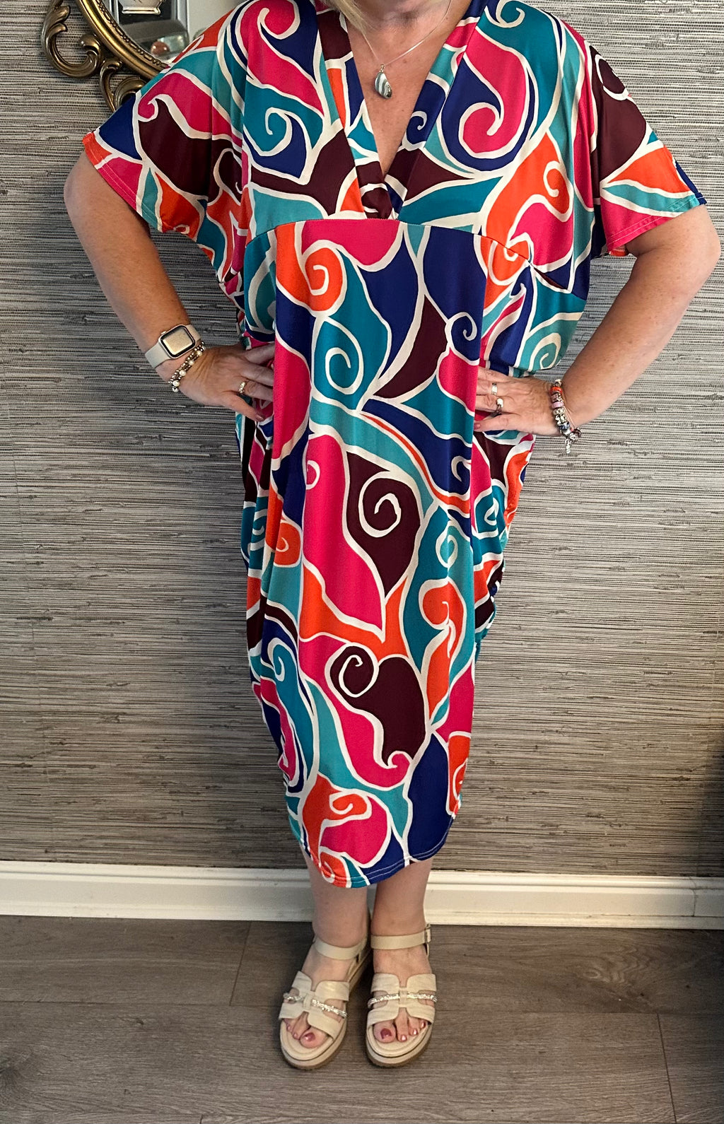 Charmaine Cap Sleeve Abstract Print Tunic Dress