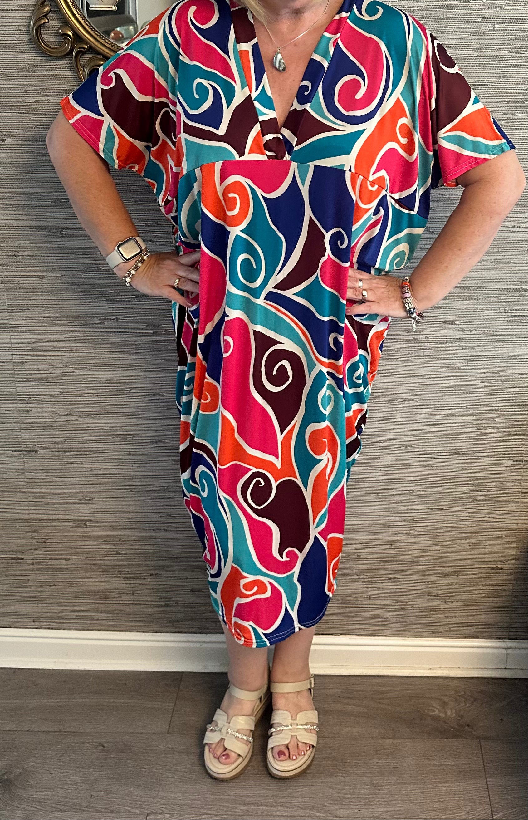 Charmaine Cap Sleeve Abstract Print Tunic Dress