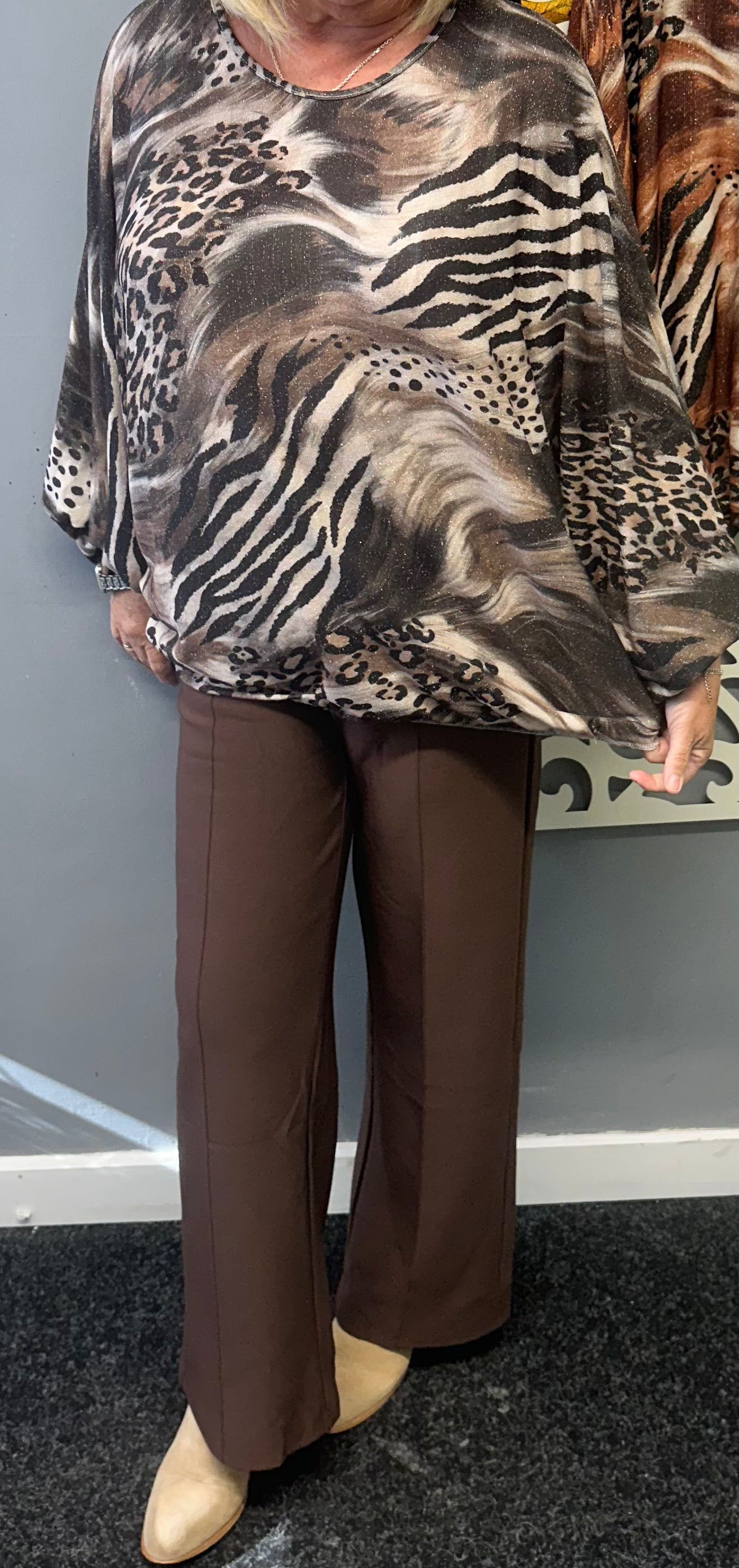Stacey foil detail animal print top with elasticated waist