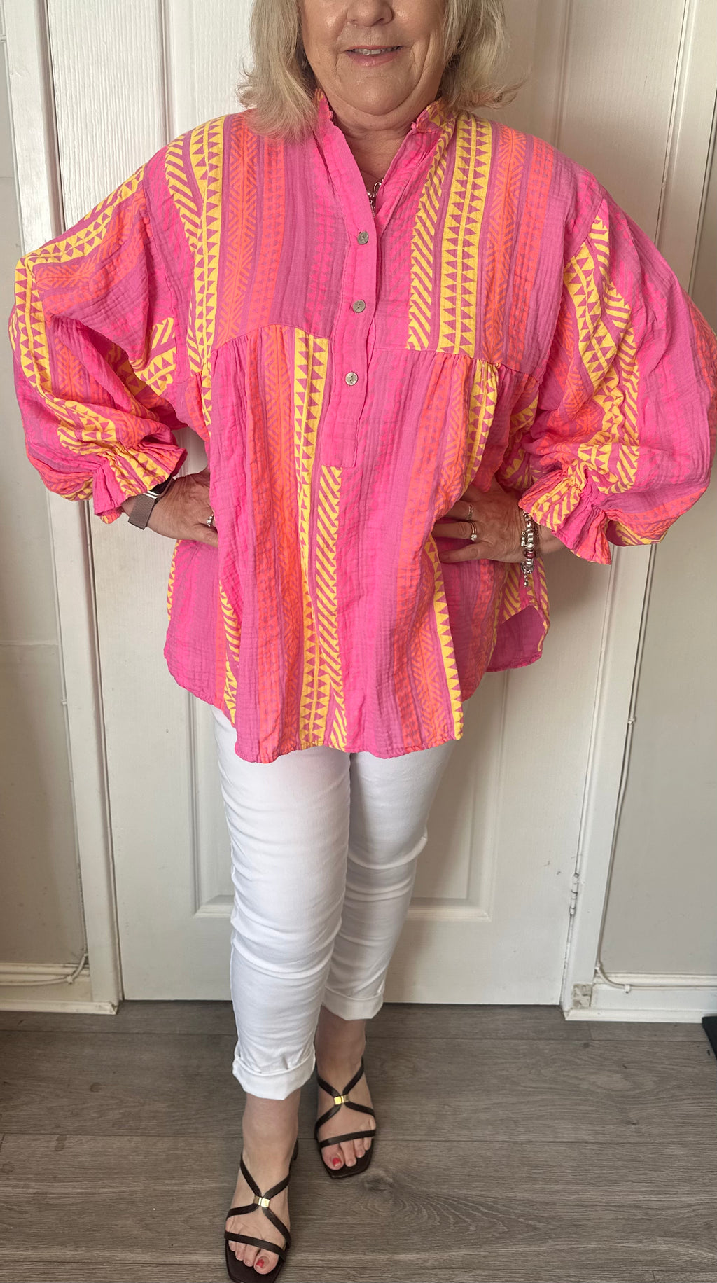 Amanda Tribal print tunic in bubble cottonfits 12-20