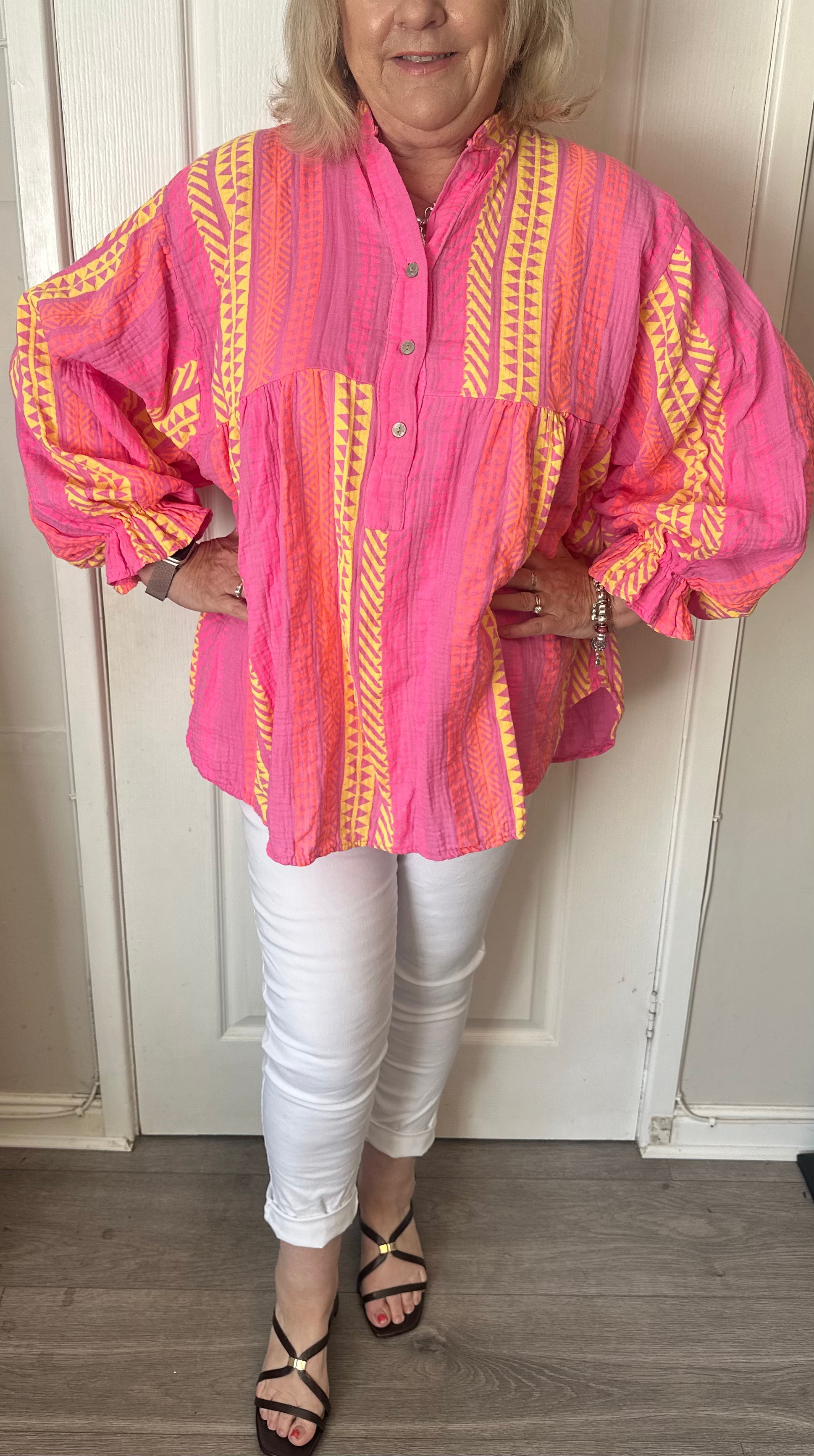 Amanda Tribal print tunic in bubble cottonfits 12-20