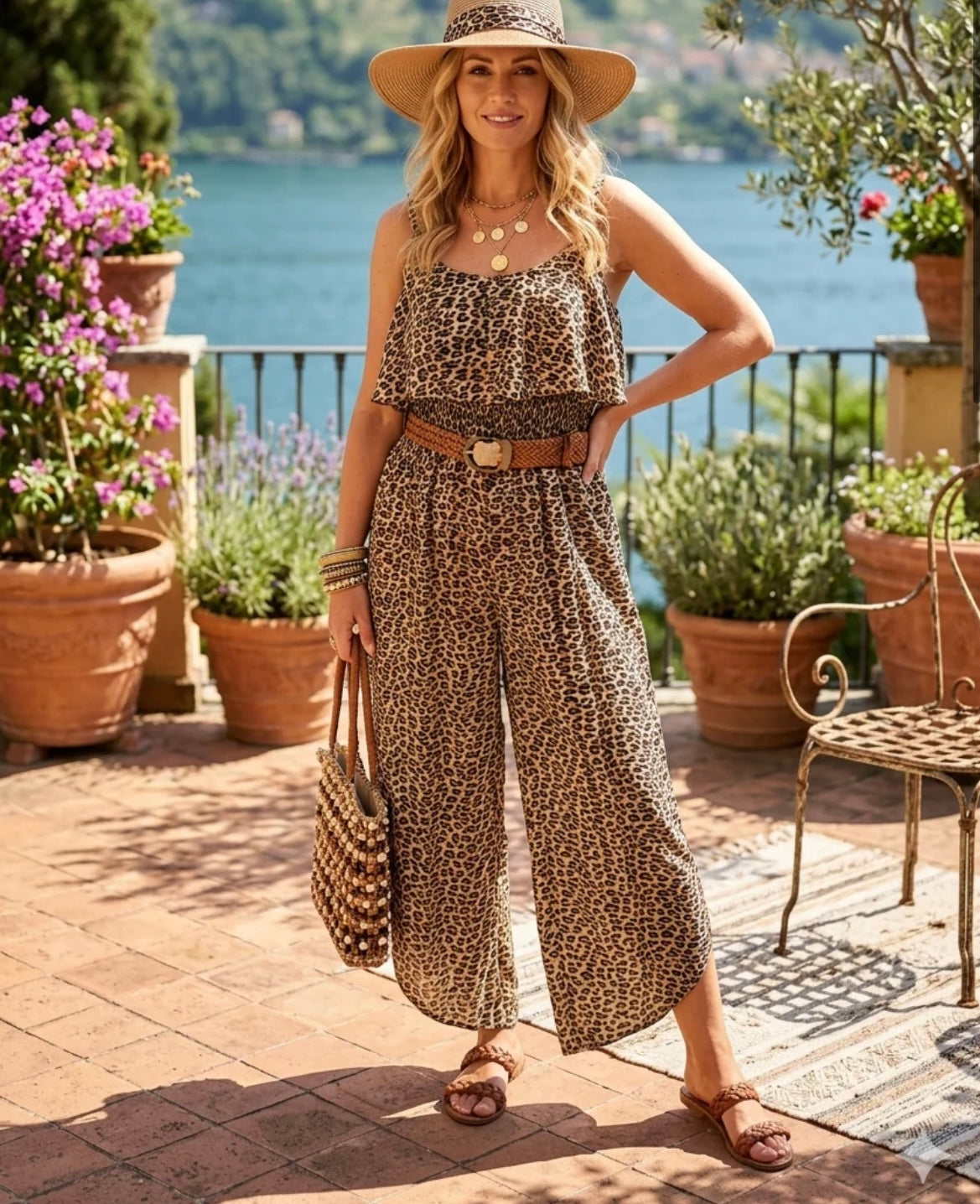 Annie Animal  Print Split Leg Jumpsuit size 10-18