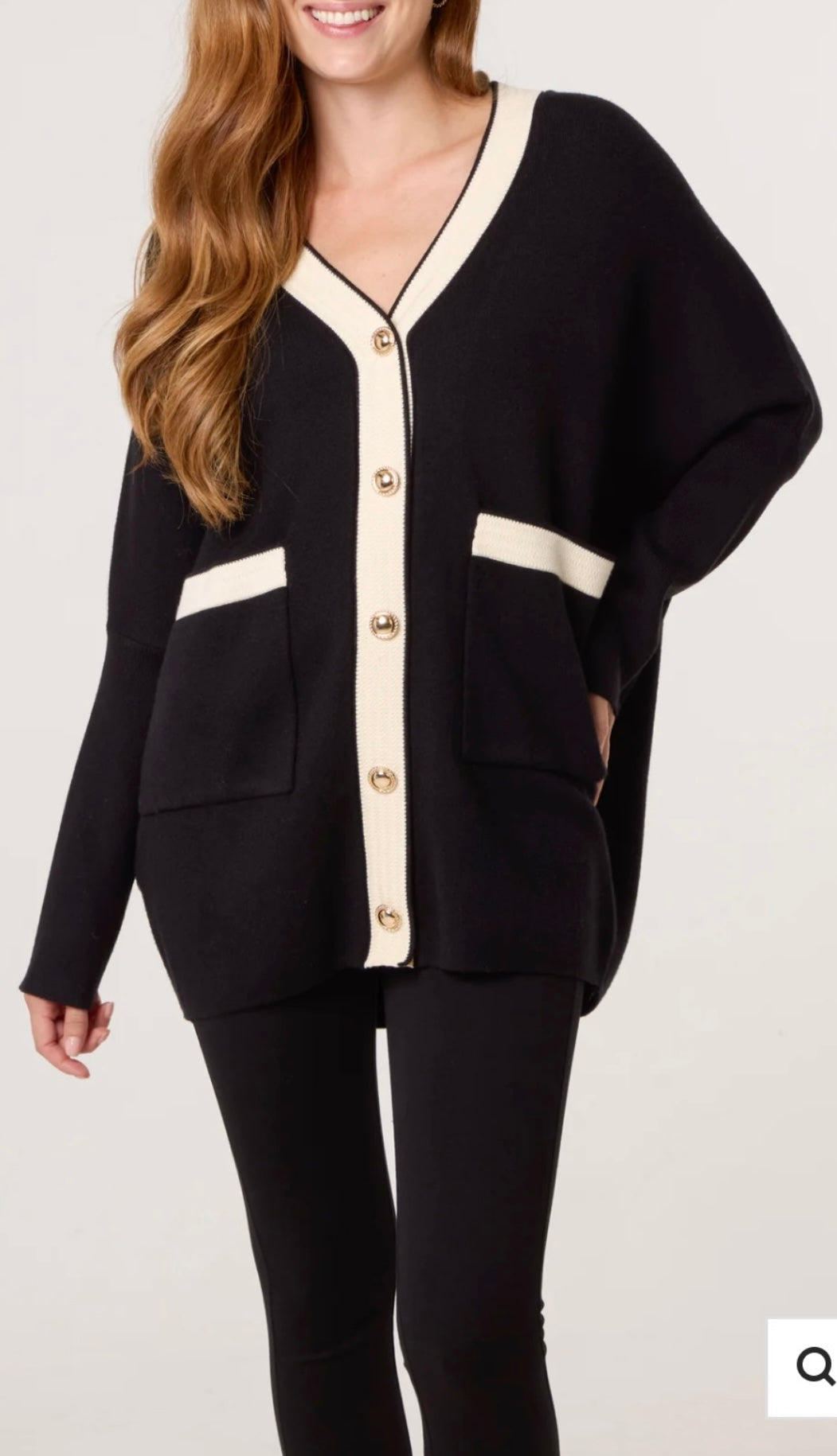 Contrast Gold Button knit cardigan