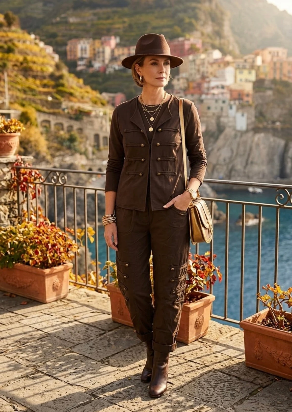 Eve Elasticated Military Button detail magic trousers fit 10-18