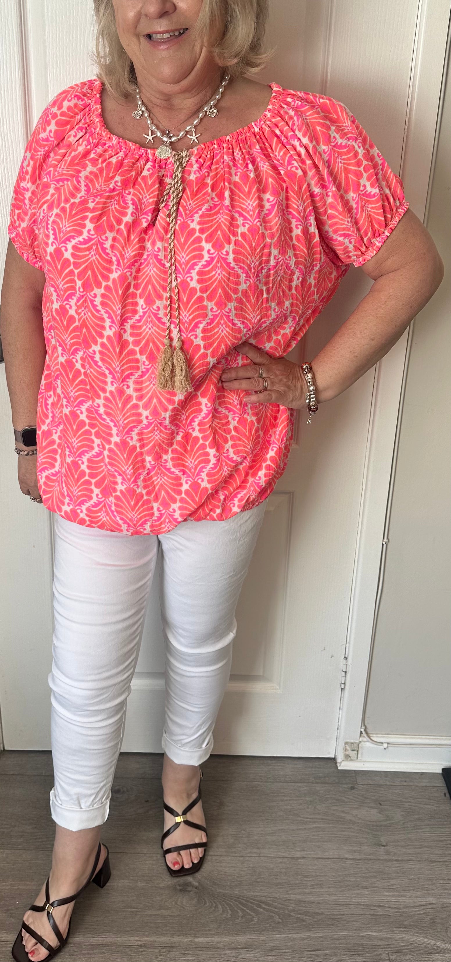 Summer bardot style tie front top fits 12-22