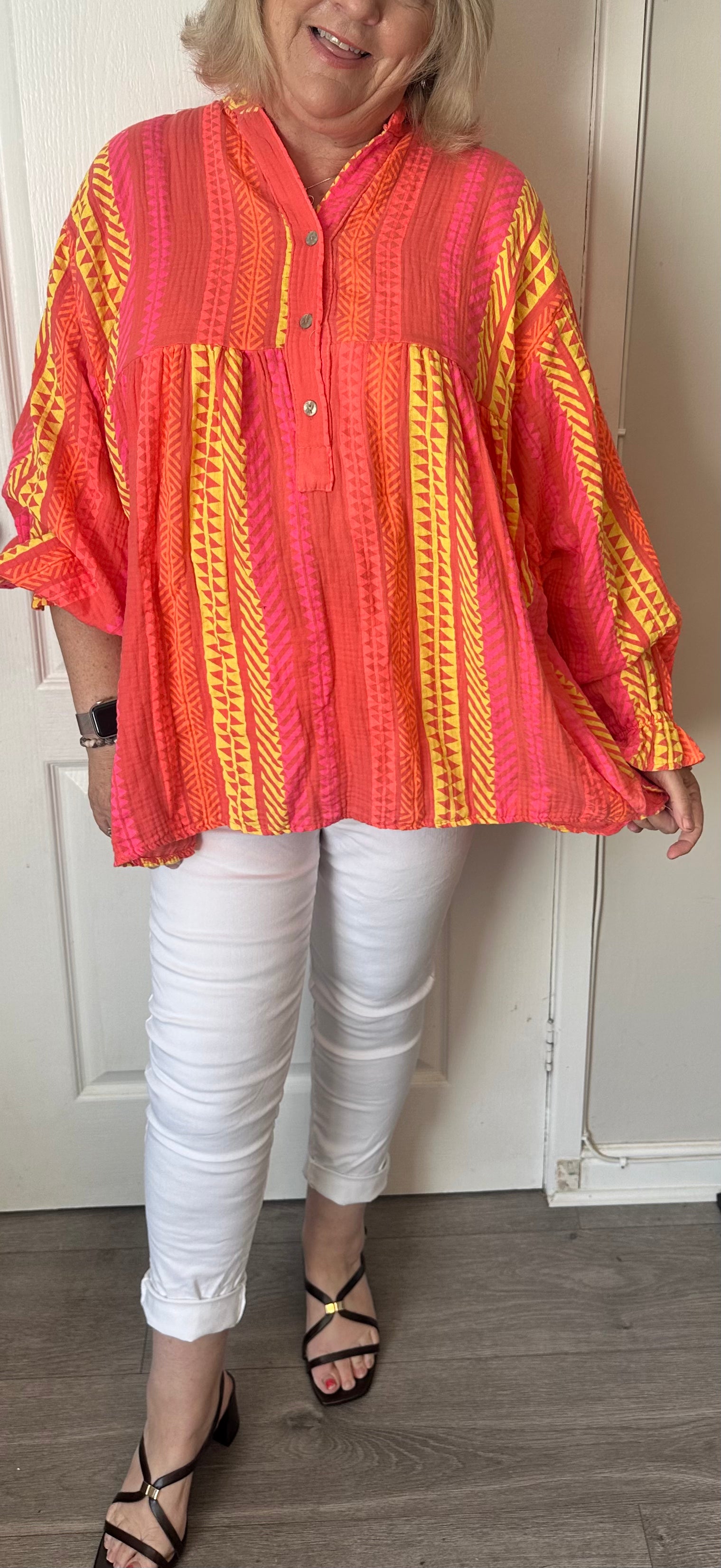 Amanda Tribal print tunic in bubble cottonfits 12-20