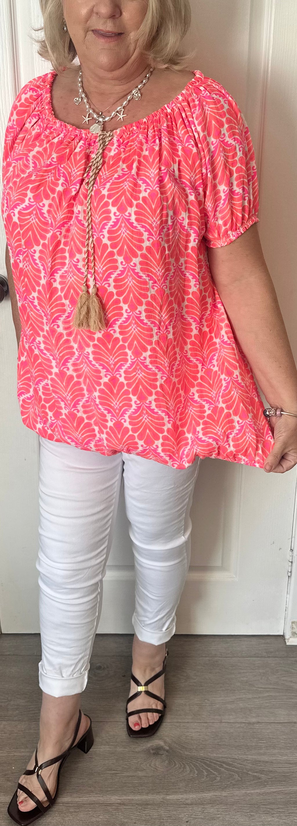 Summer bardot style tie front top fits 12-22