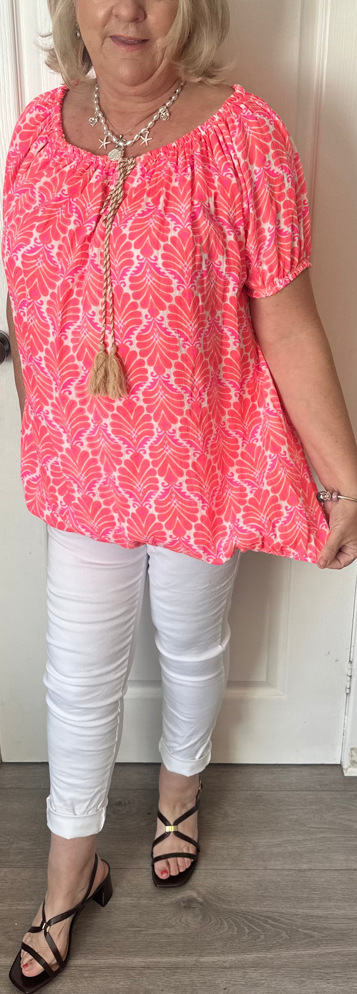 Summer bardot style tie front top fits 12-22