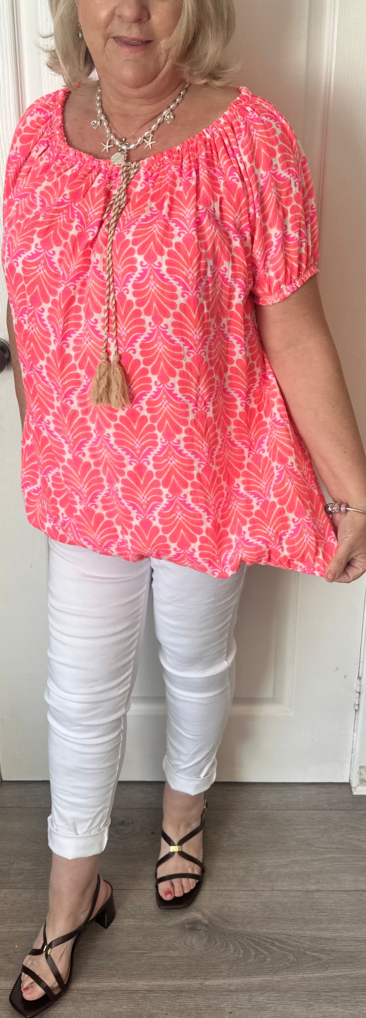 Summer bardot style tie front top fits 12-22