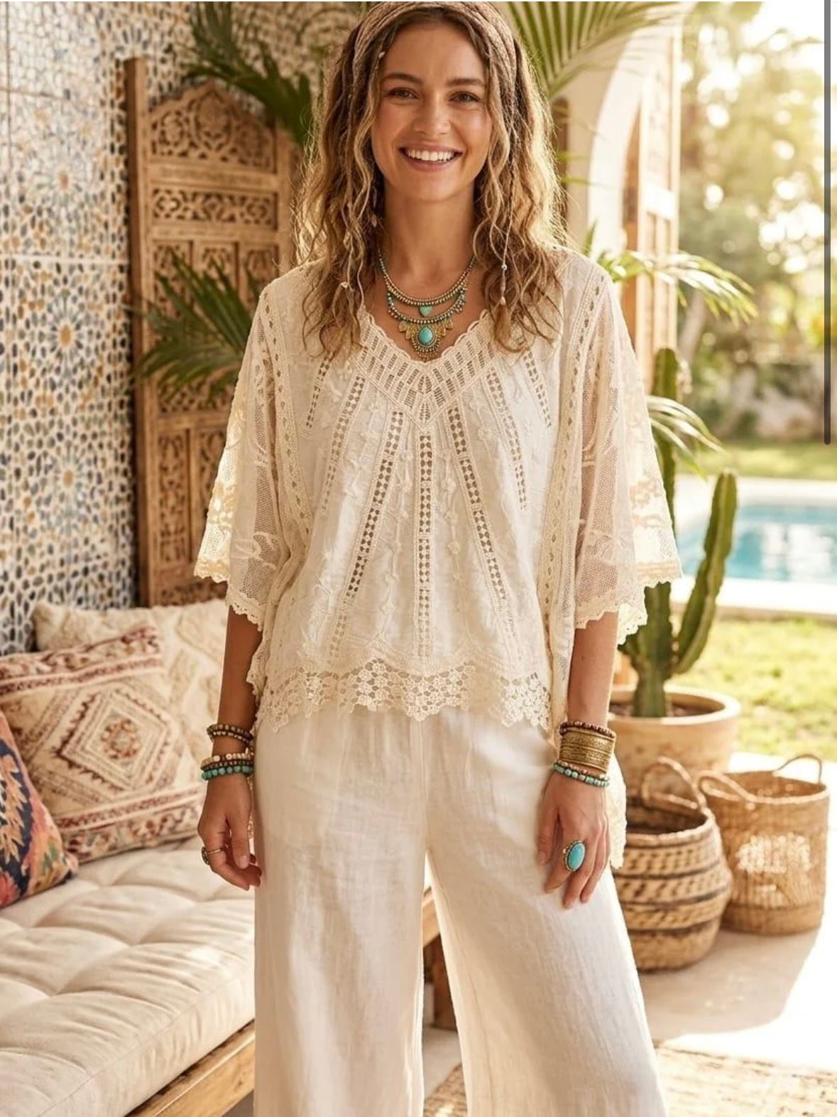 Linzi  Lace Crochet  Batwing  Top fits 10-18