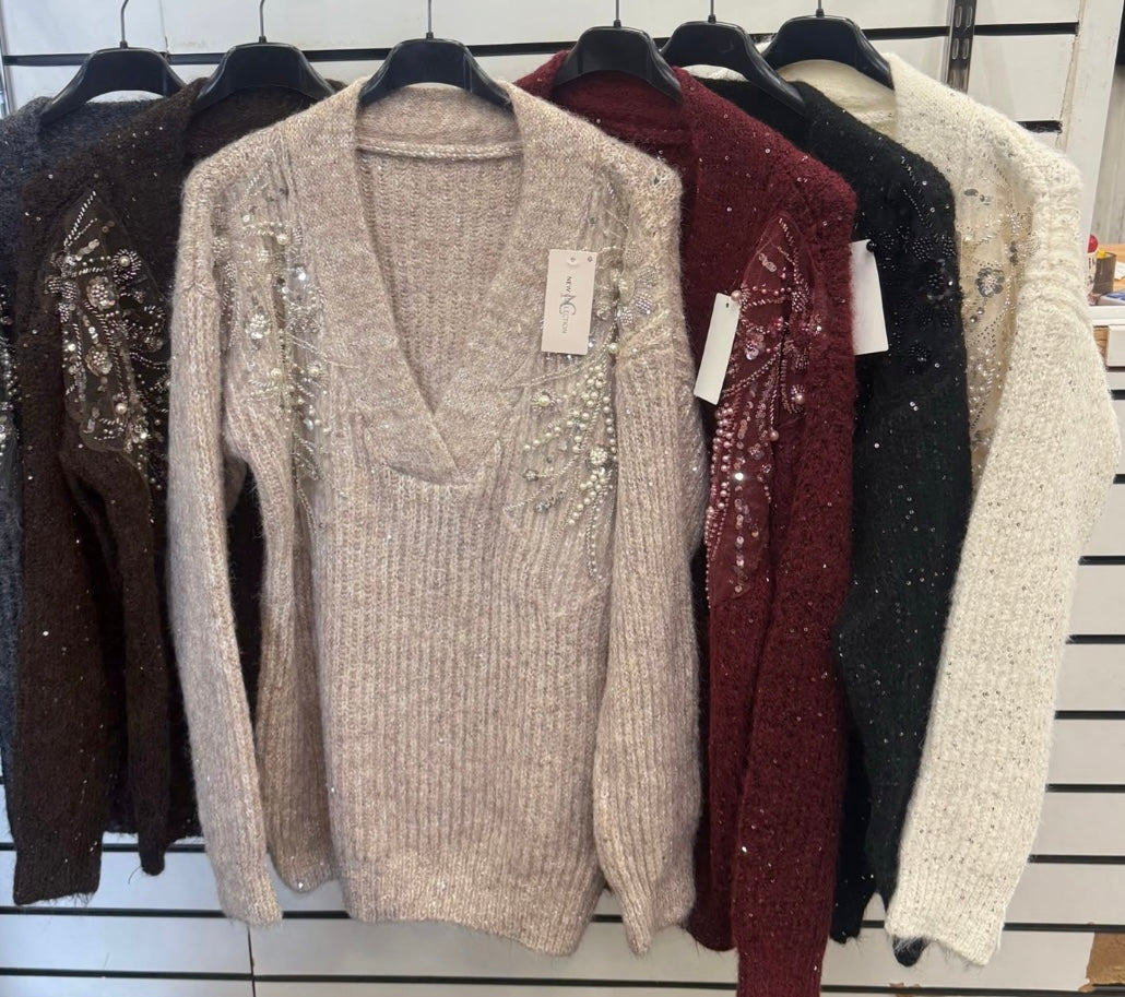 Clarissa Beautiful Pearl & Sequin Soft Cosy Knit