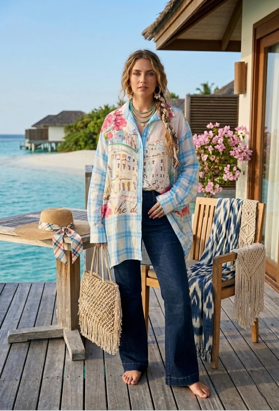 Tina Tropical Print Oversized Shirt