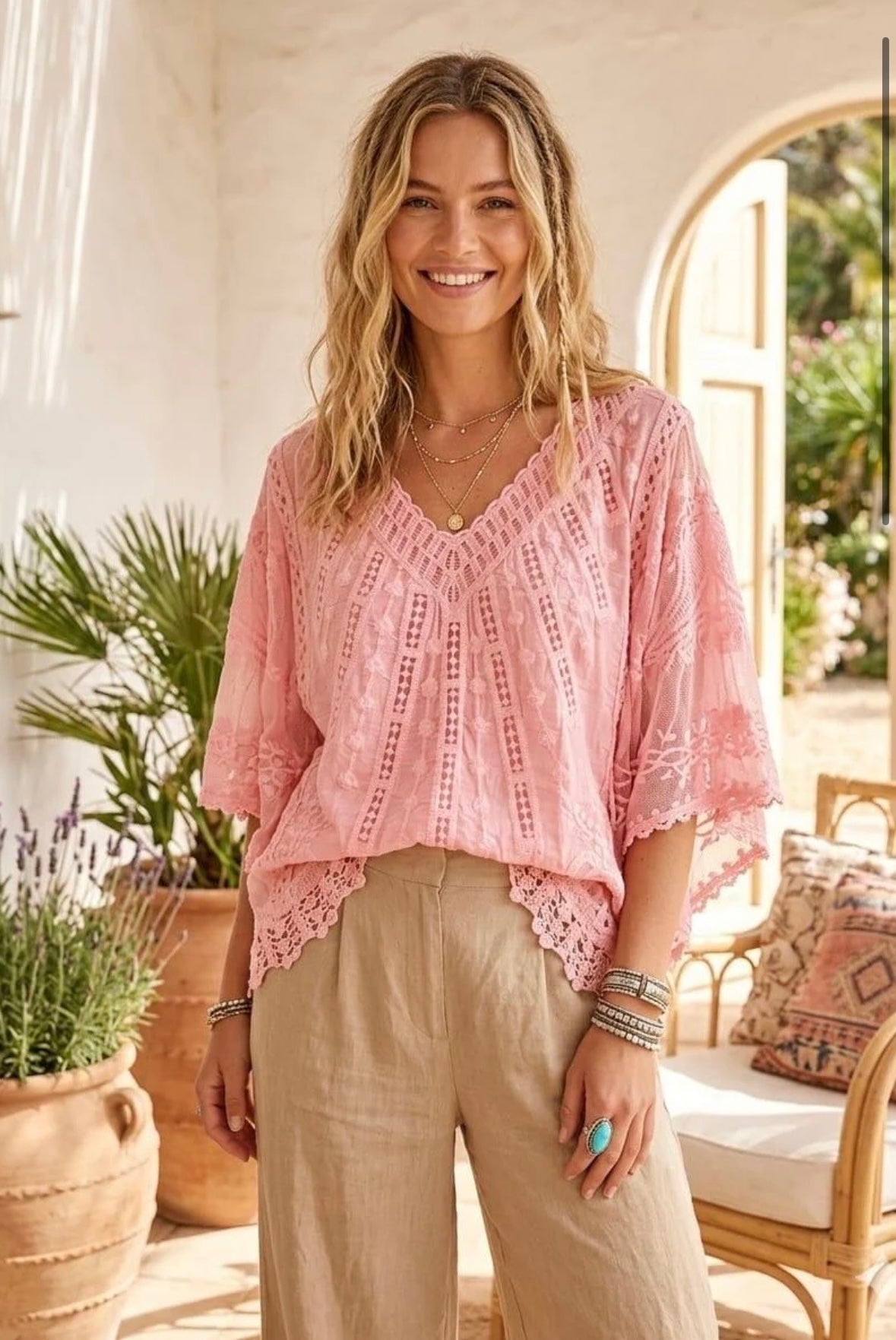 Linzi  Lace Crochet  Batwing  Top fits 10-18