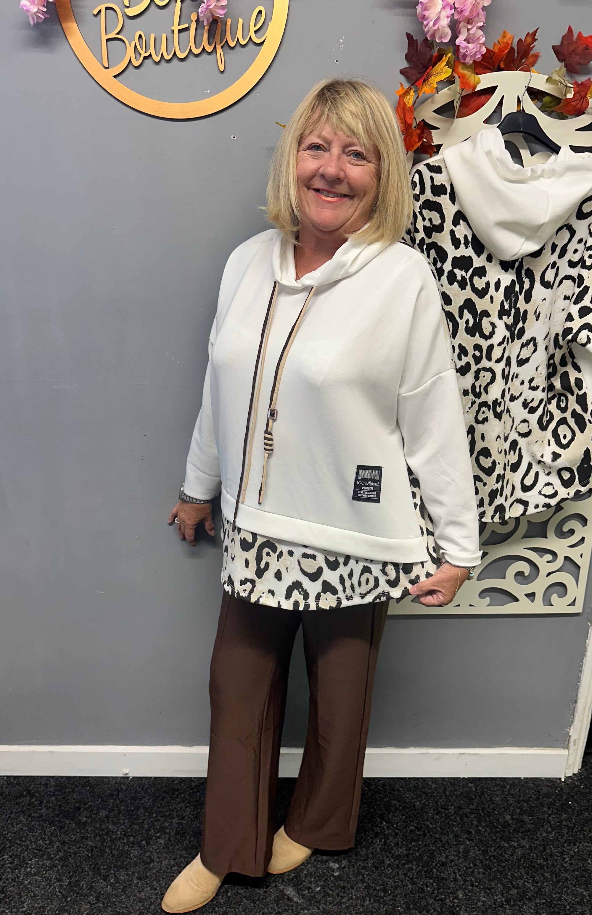 Leona Wild Leopard Hoodie. Relaxed oversized fit with a flattering layered look