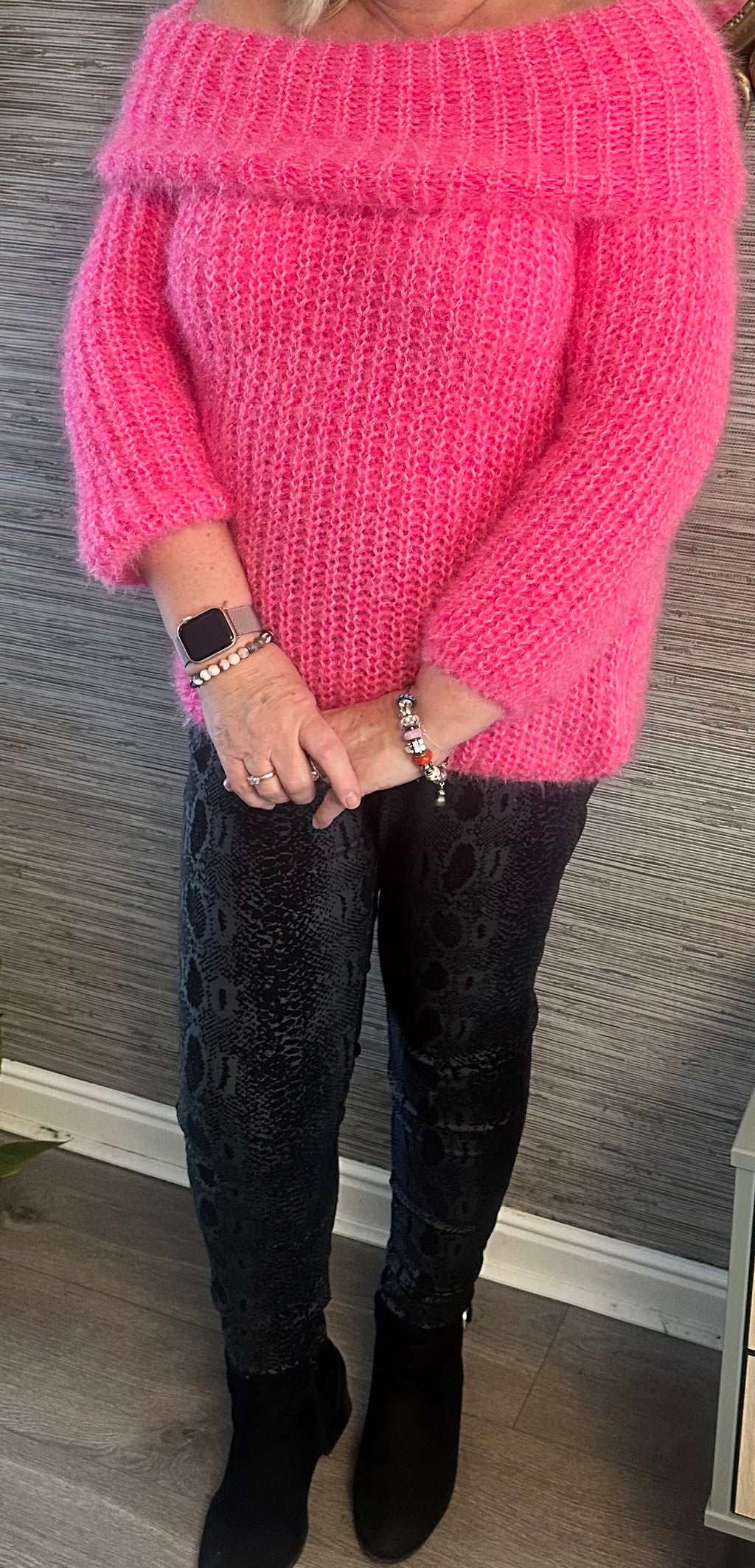 Linda fluffy  bardot style jumper fits 10-16