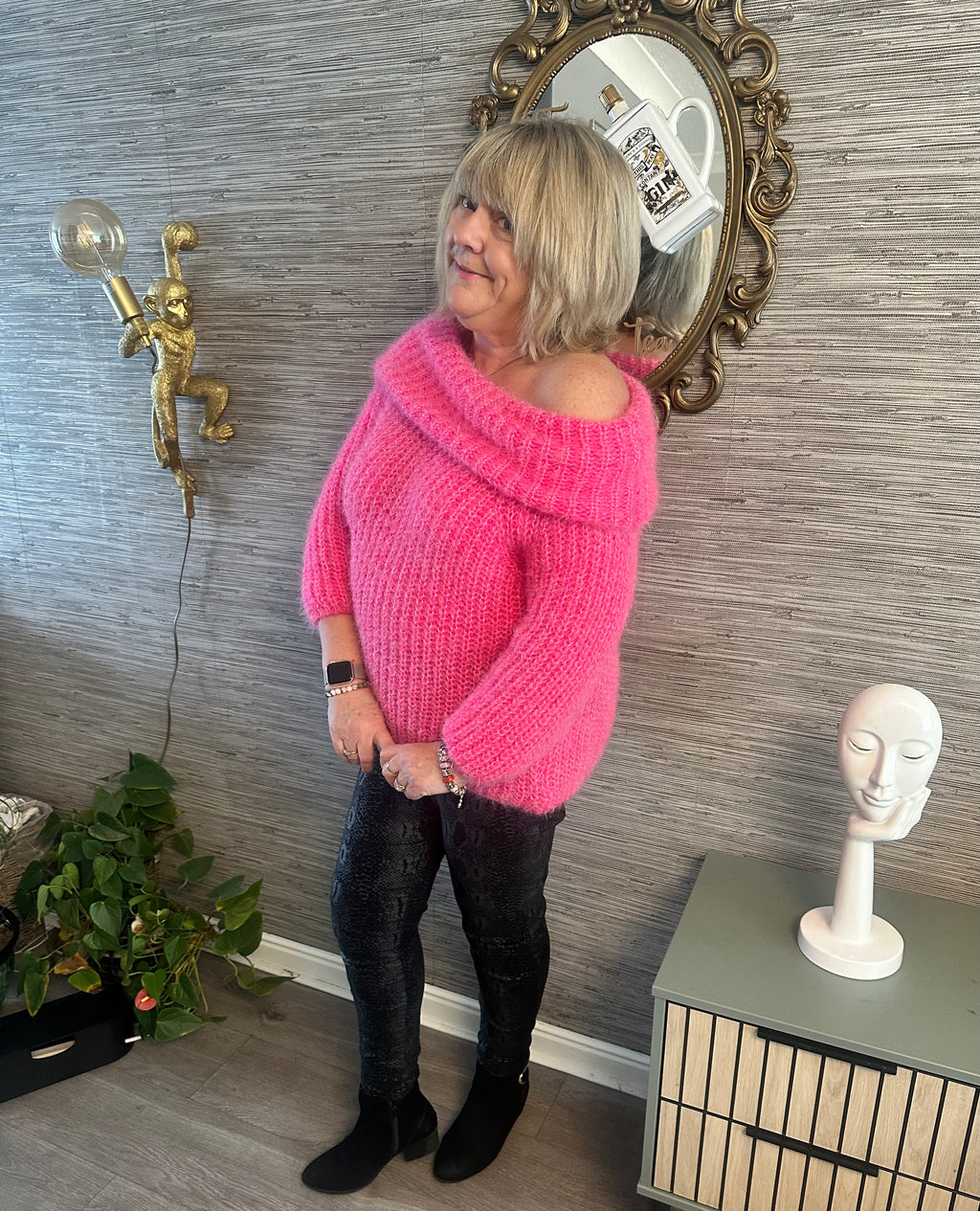 Linda fluffy  bardot style jumper fits 10-16