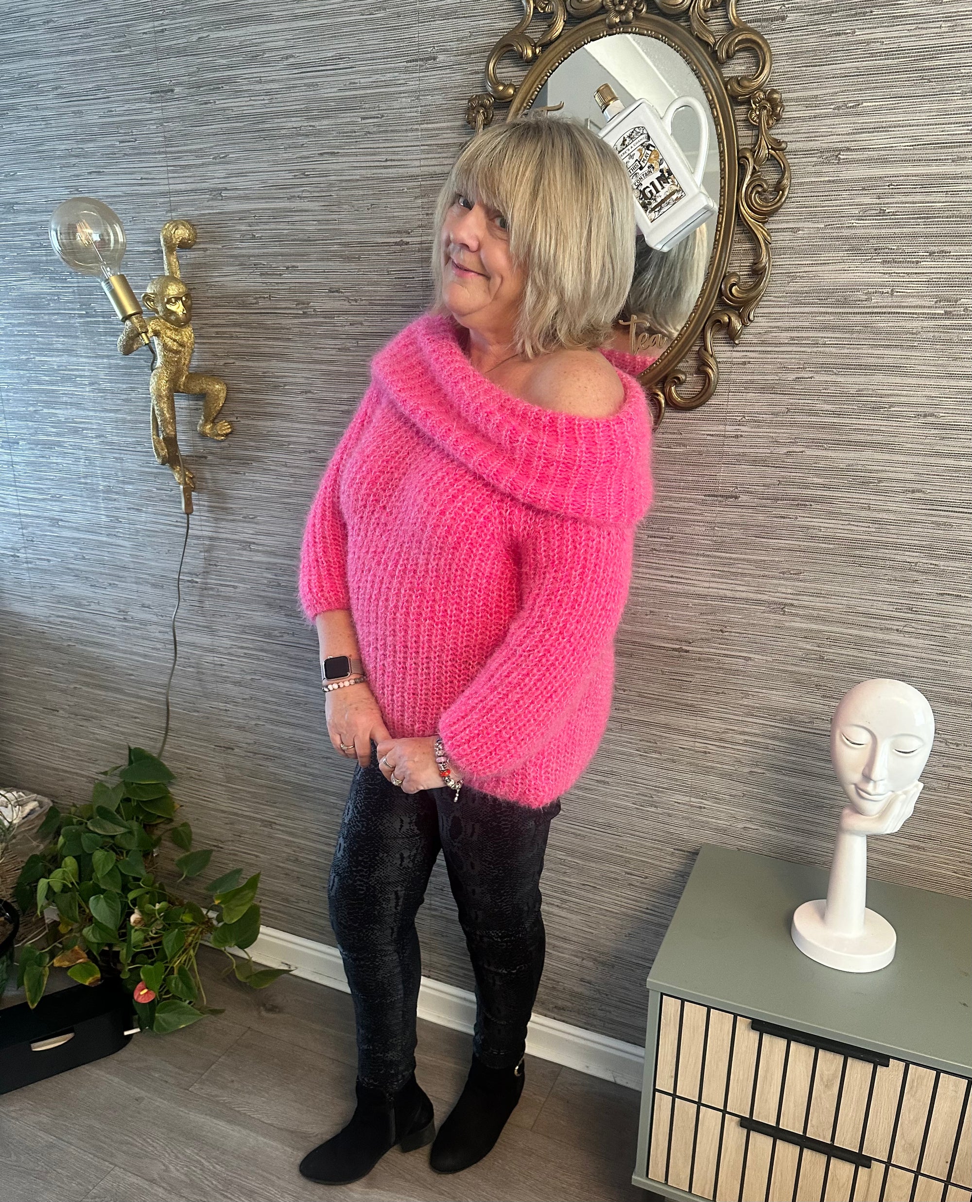 Linda fluffy  bardot style jumper fits 10-16