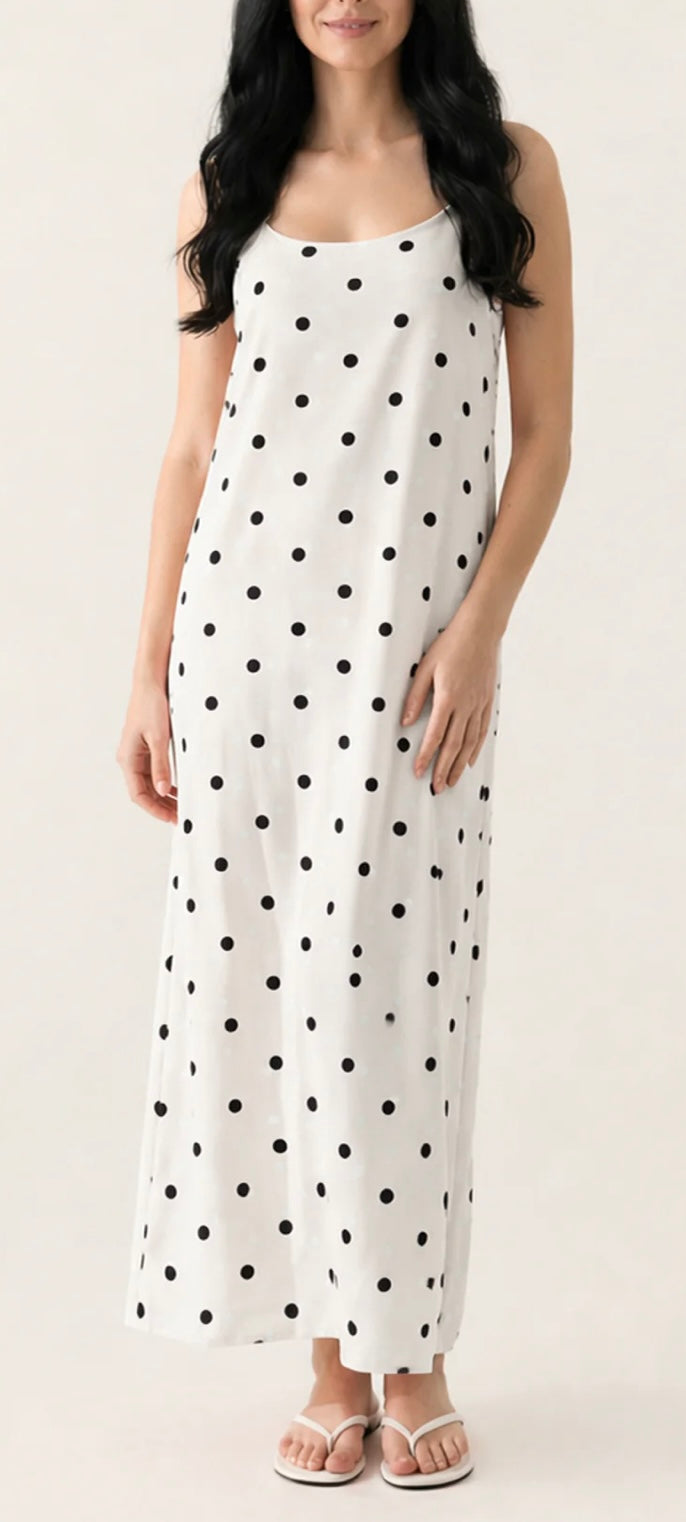Milan beautiful  soft non crease cami dress with stretch back and side splits. 

One size fits 10-16/18

Polyester elastane