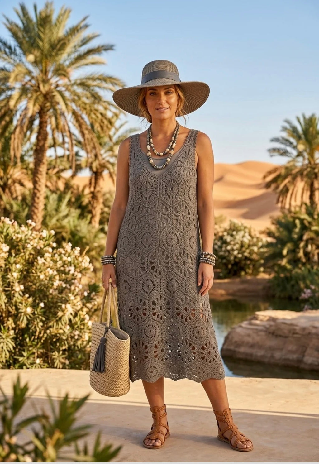 Monaco Stunning crochet dress with detachable matching under slip.

One size fits 10-20
