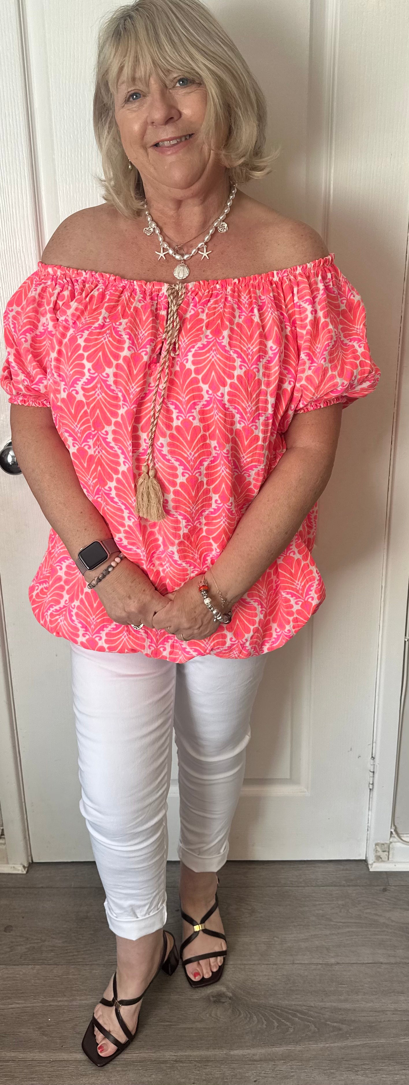 Summer bardot style tie front top fits 12-22