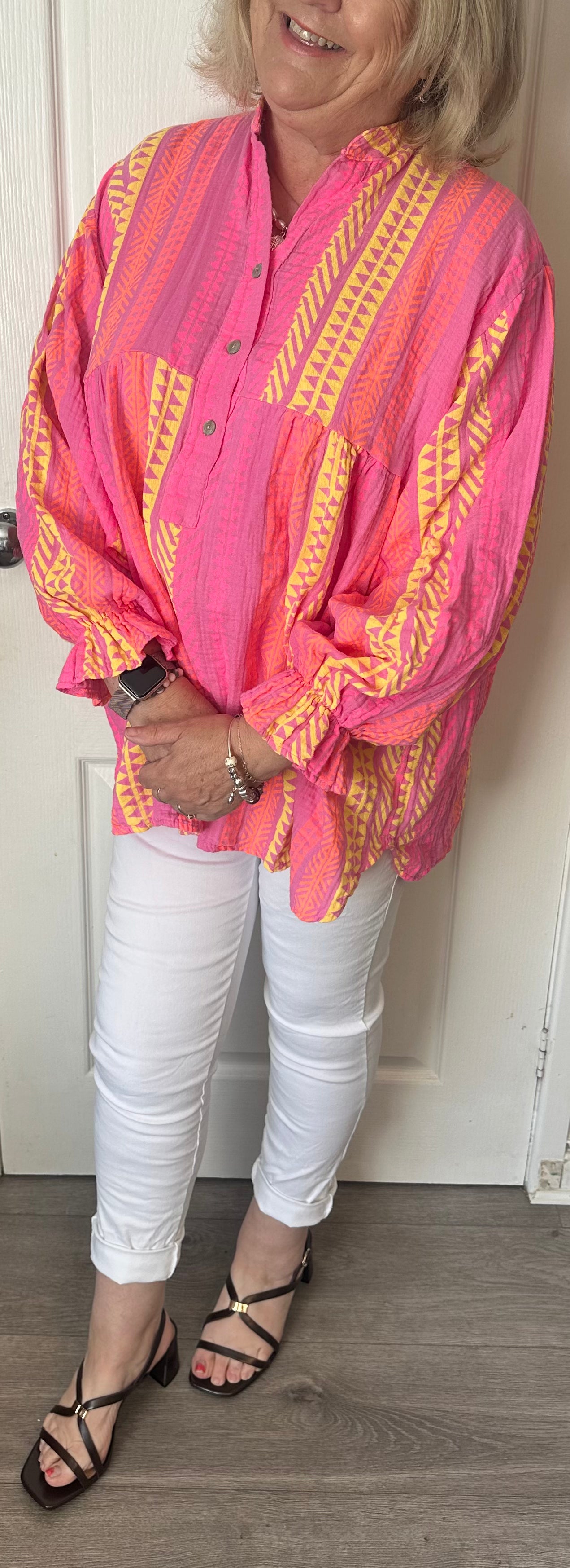Amanda Tribal print tunic in bubble cottonfits 12-20