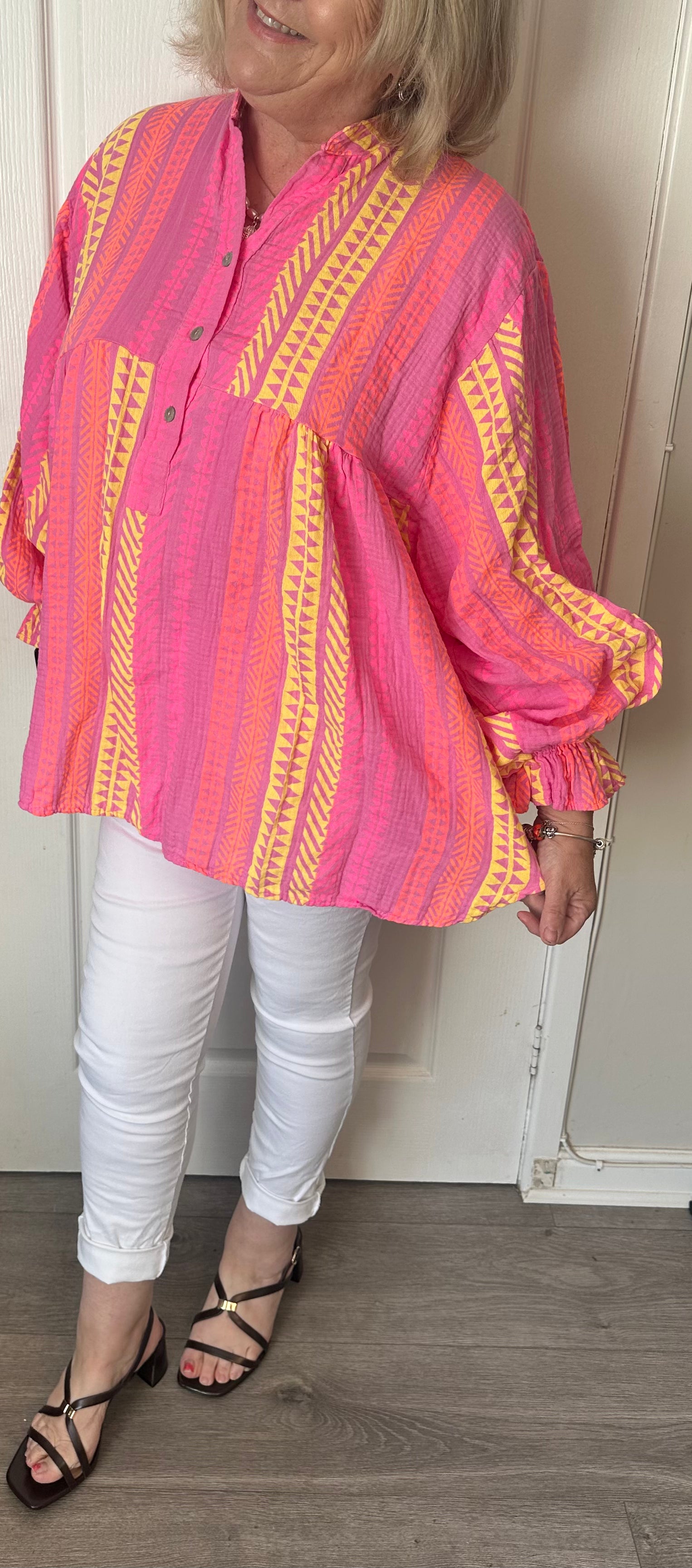 Amanda Tribal print tunic in bubble cottonfits 12-20