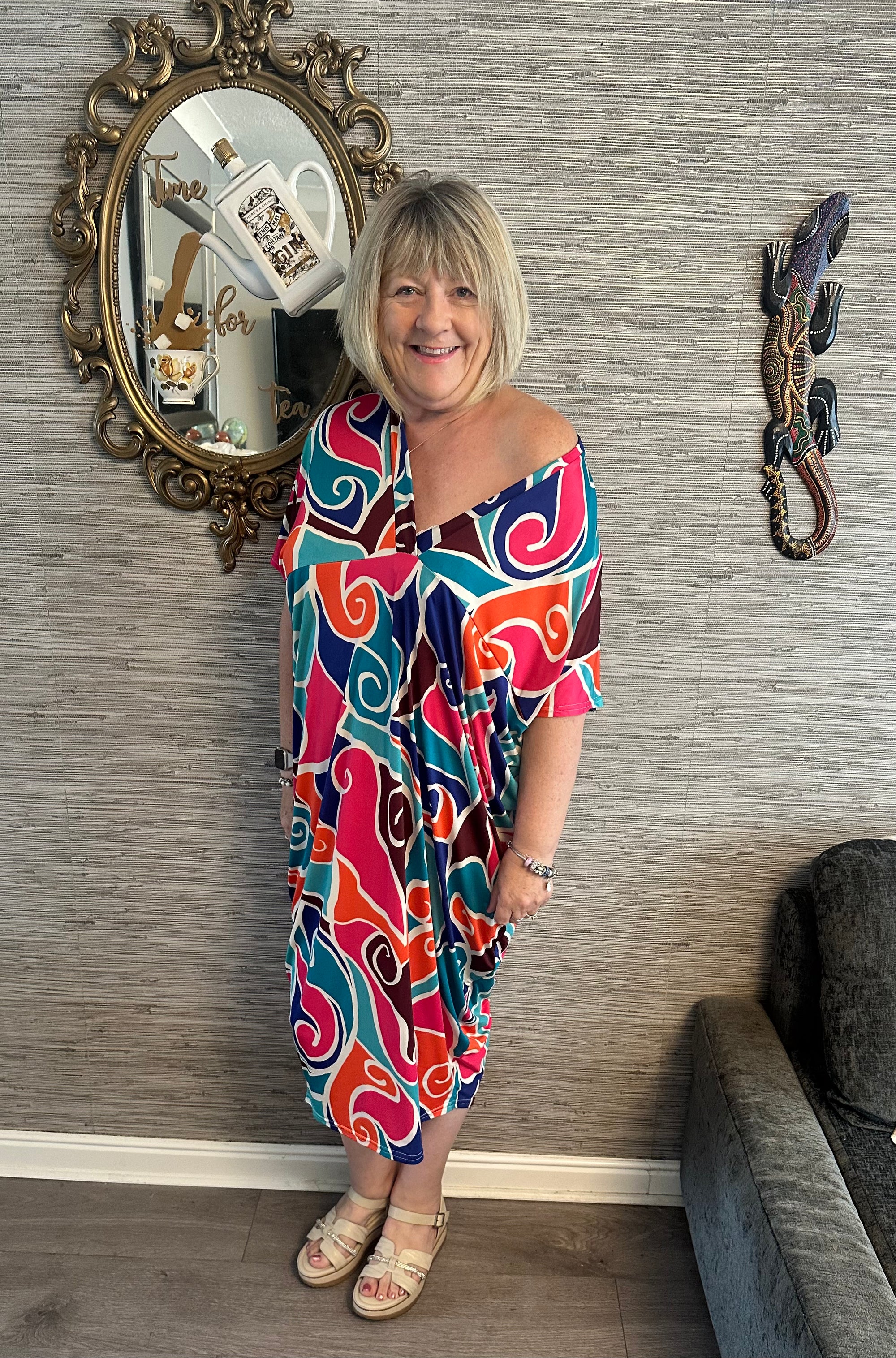 Charmaine Cap Sleeve Abstract Print Tunic Dress