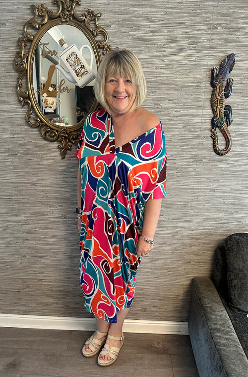 Charmaine Cap Sleeve Abstract Print Tunic Dress