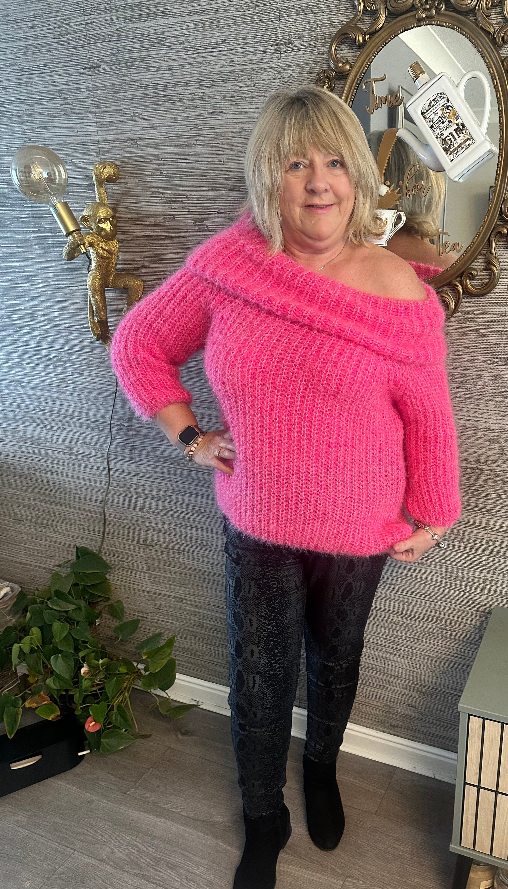 Linda fluffy  bardot style jumper fits 10-16