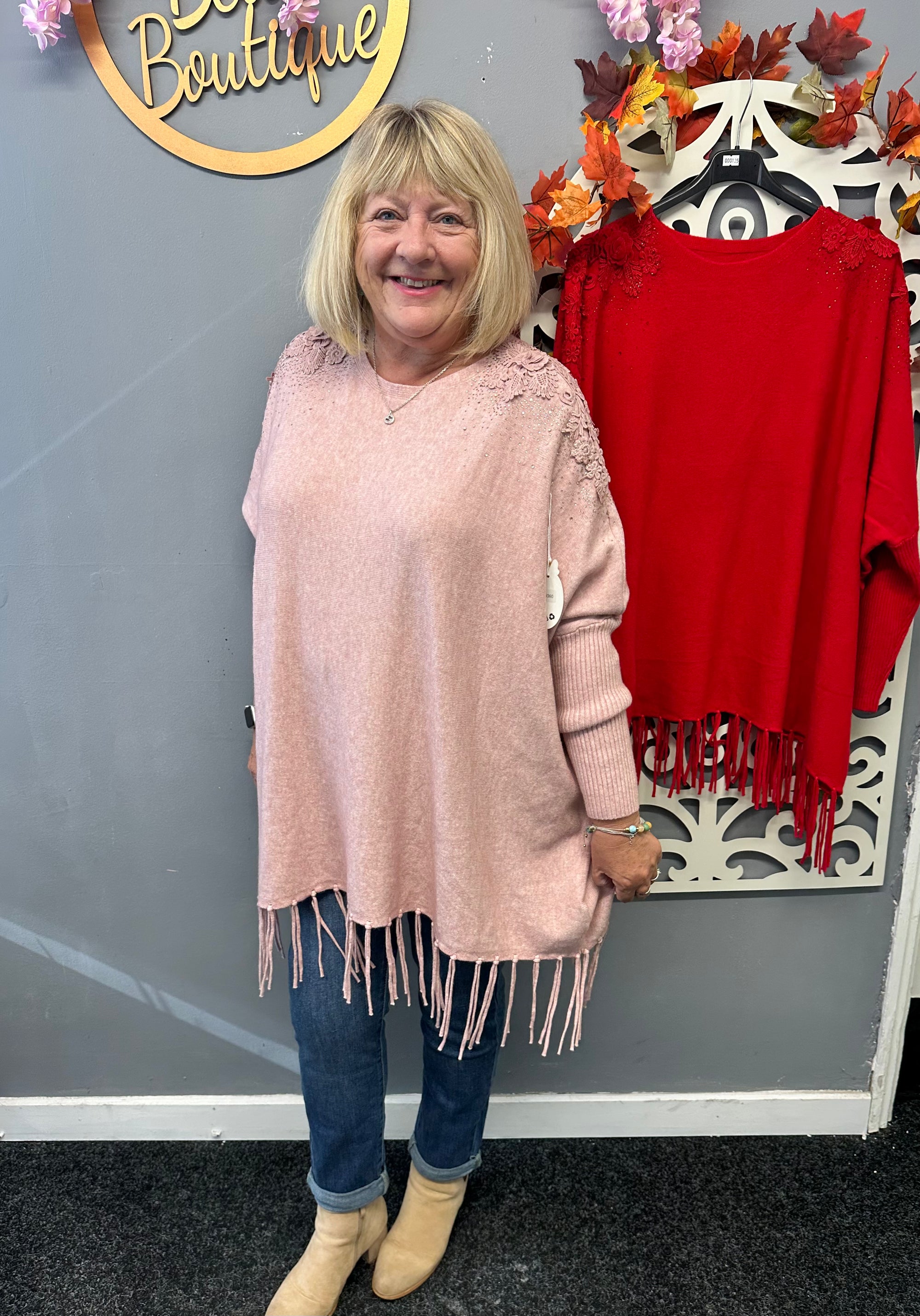 Panache Diamonte floral and  fringe detail jumper