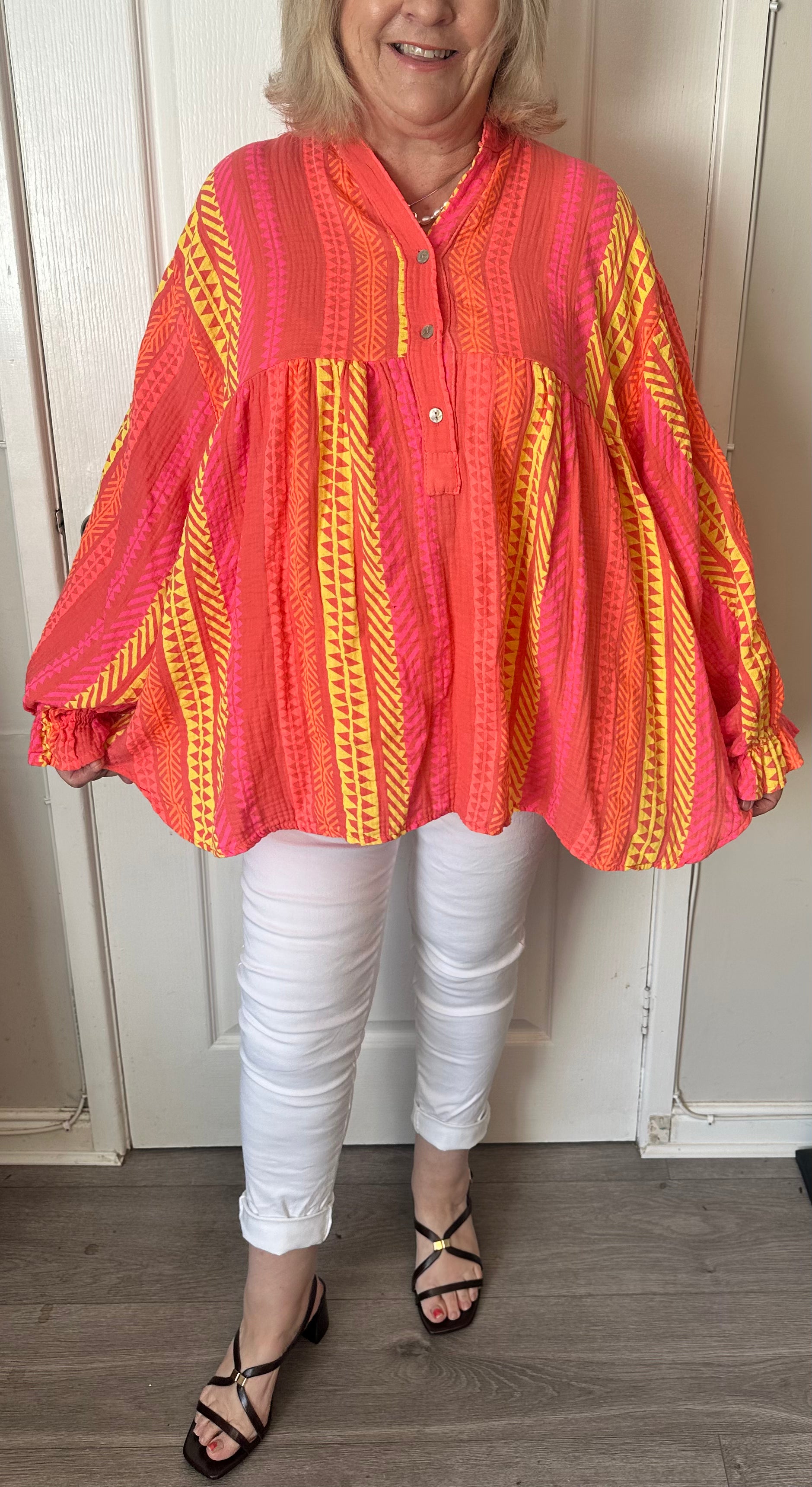 Amanda Tribal print tunic in bubble cottonfits 12-20