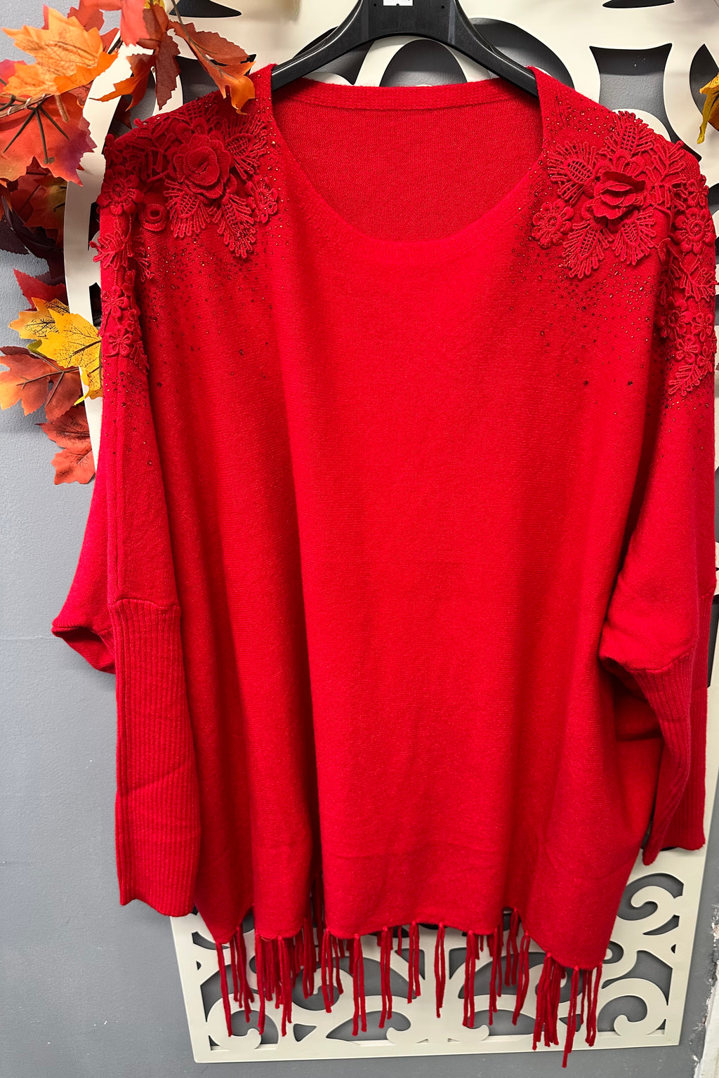 Panache Diamonte floral and  fringe detail jumper