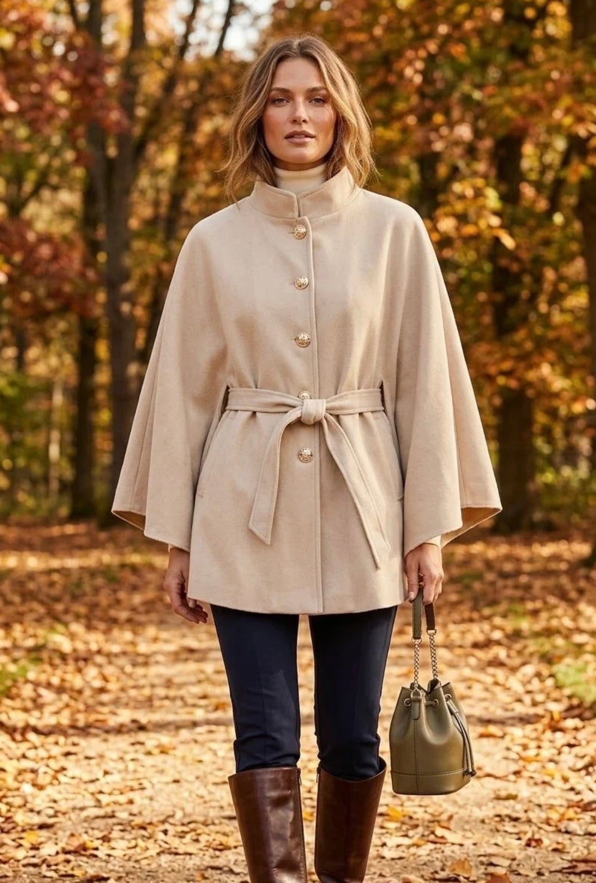 Maria Stunning soft suedette cape with military buttons. 
One size fits 10-22