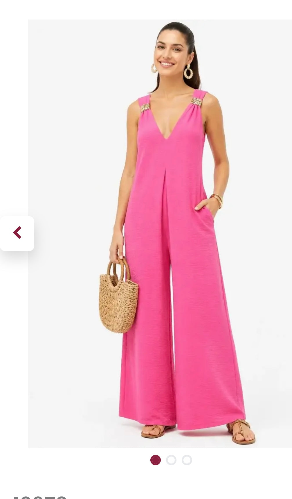 Jenny Stunning non crease flowy jumpsuit with pockets/flattering pleat front and adjustable gold buckle straps. 

One size fits 10-18
Inside leg approx 25 inches