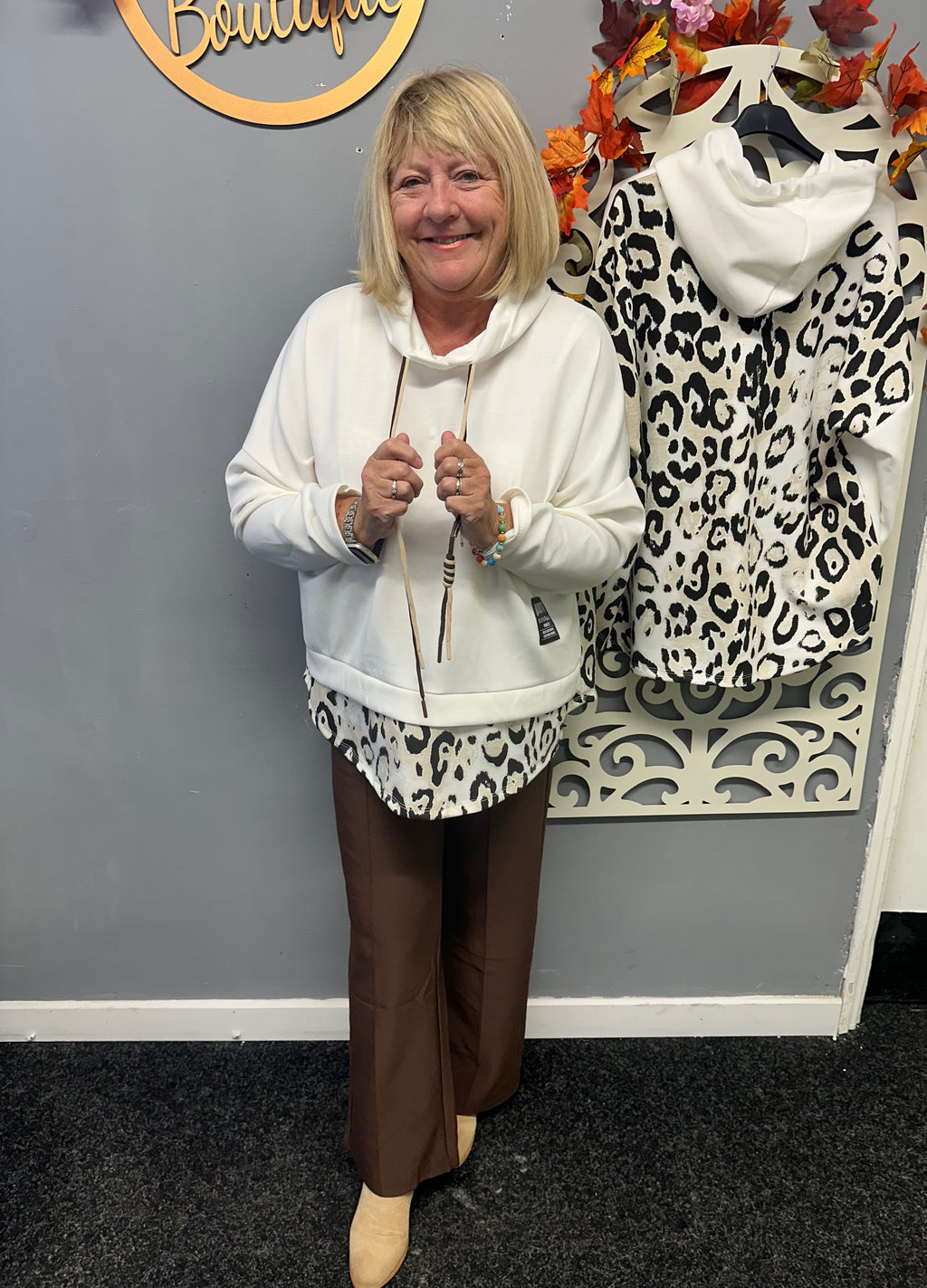Leona Wild Leopard Hoodie. Relaxed oversized fit with a flattering layered look