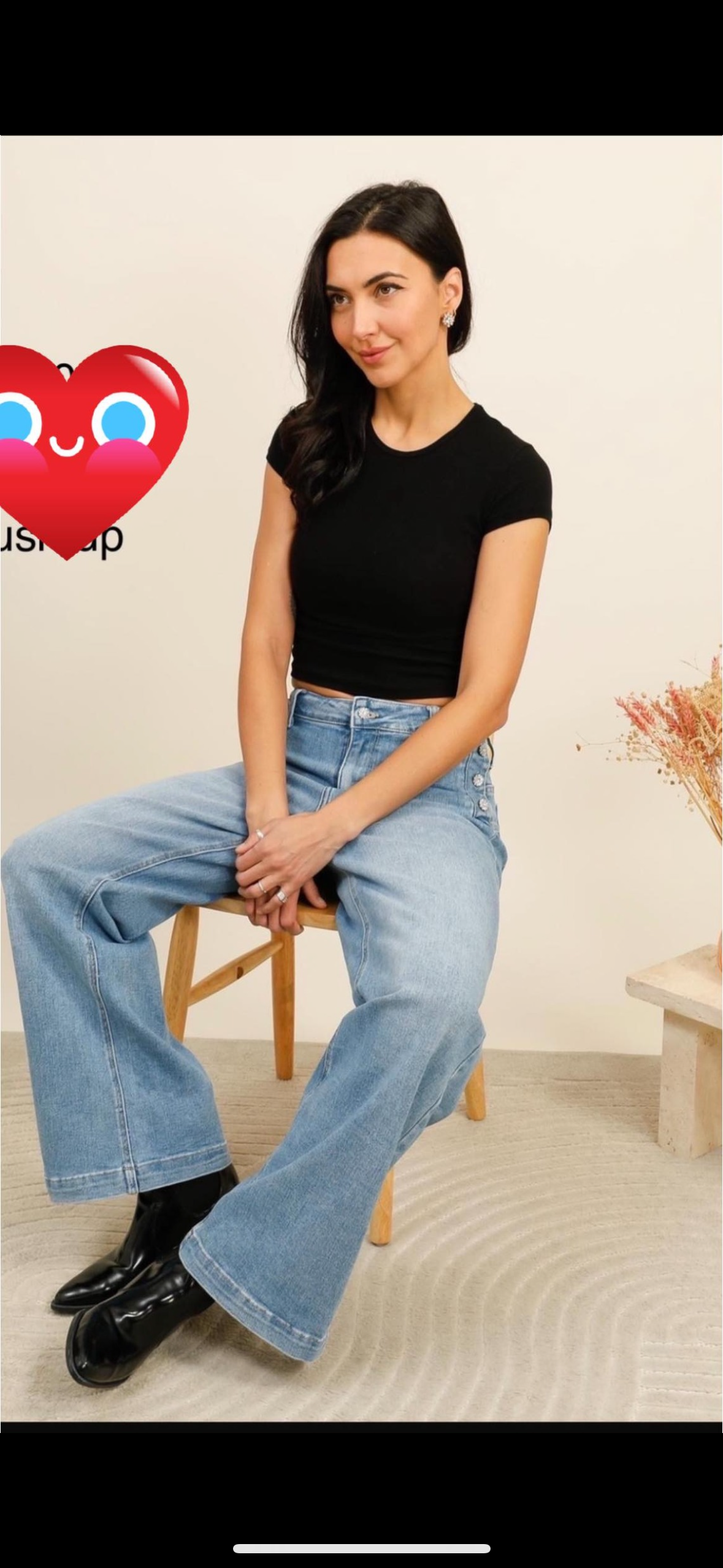 Ella High Waisted Flared Jeans with Crystal Buttons